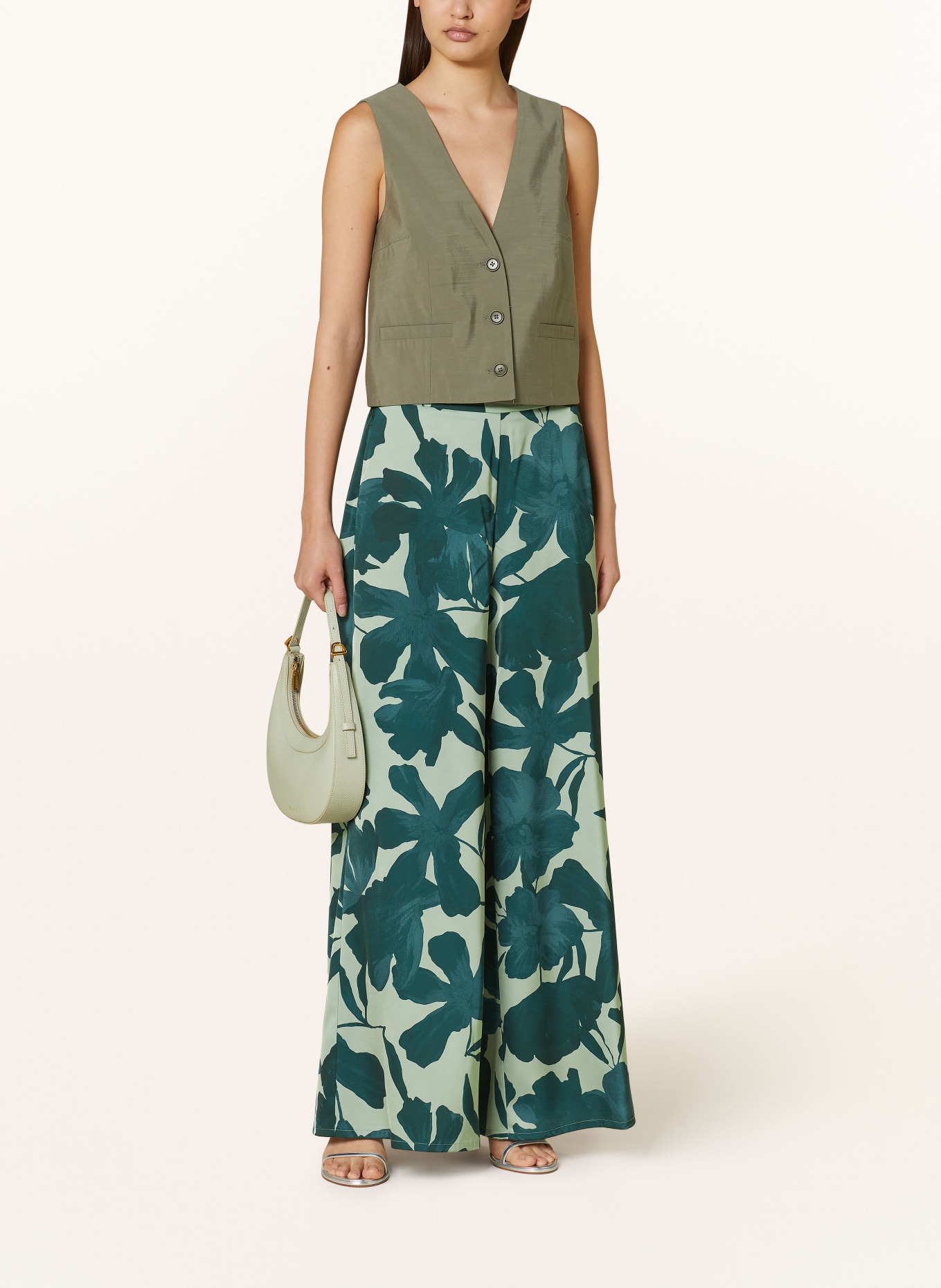 V by Vera Mont Wide leg trousers in satin, Color: DARK GREEN/ LIGHT GREEN (Image 2)