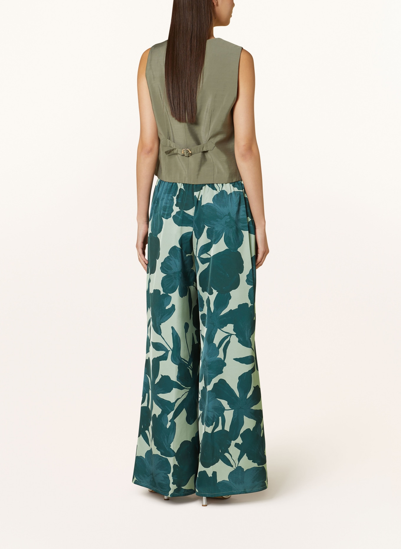 V by Vera Mont Wide leg trousers in satin, Color: DARK GREEN/ LIGHT GREEN (Image 3)