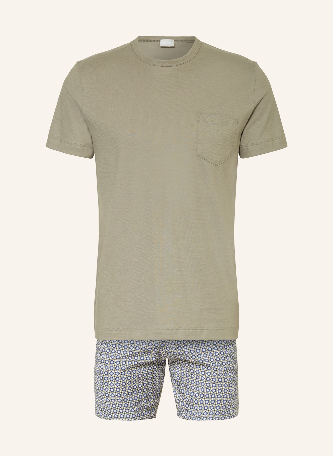 mey Shorty-Schlafanzug Serie COLOR GEO, Farbe: OLIV/ BLAU/ ALTROSA (Bild 1)