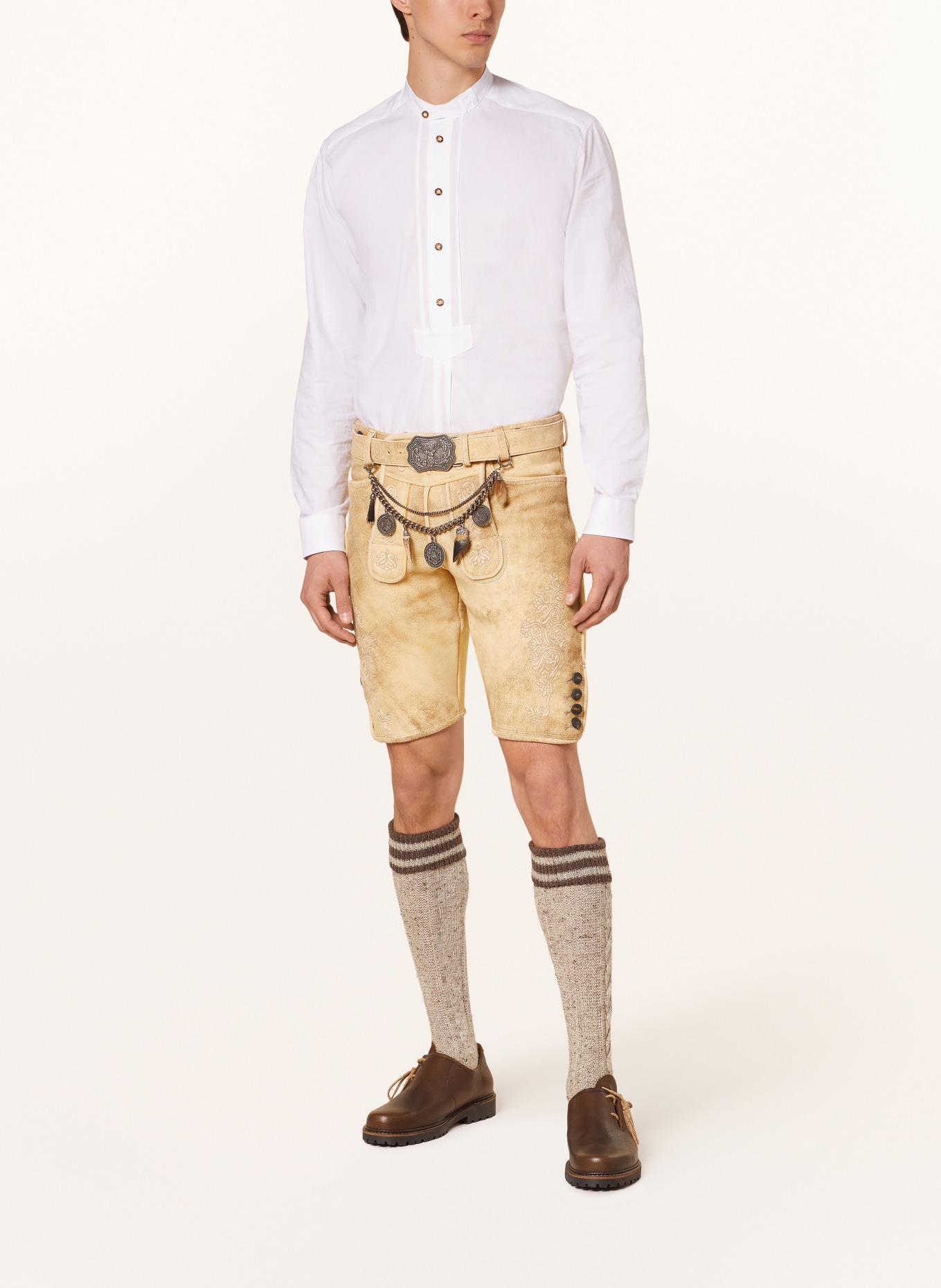 HIRSCHER Spodnie skórzane w stylu ludowym WEILHEIM, Kolor: BEŻOWY (Obrazek 2)