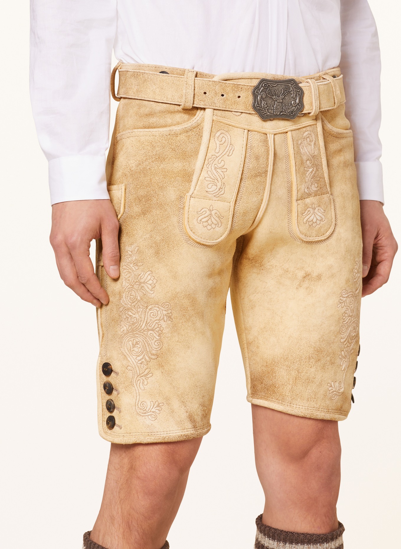 HIRSCHER Spodnie skórzane w stylu ludowym WEILHEIM, Kolor: BEŻOWY (Obrazek 5)