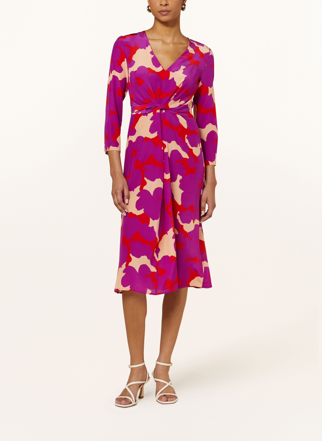 ROSSO35 Wrap dress made of silk with 3/4 sleeves, Color: FUCHSIA/ PURPLE/ LIGHT ORANGE (Image 2)