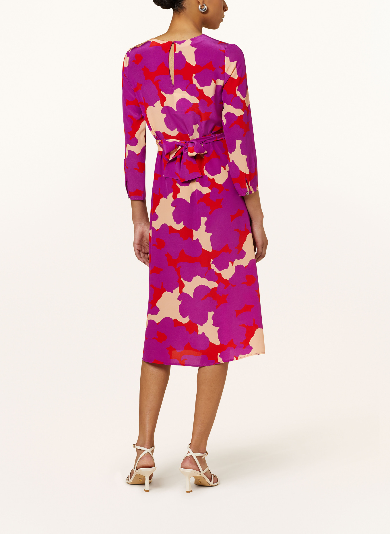 ROSSO35 Wrap dress made of silk with 3/4 sleeves, Color: FUCHSIA/ PURPLE/ LIGHT ORANGE (Image 3)