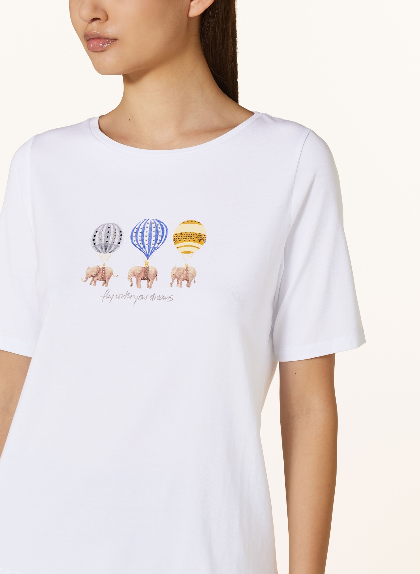 MORE & MORE T-shirt with decorative gems, Color: WHITE/ BROWN/ BLUE (Image 4)