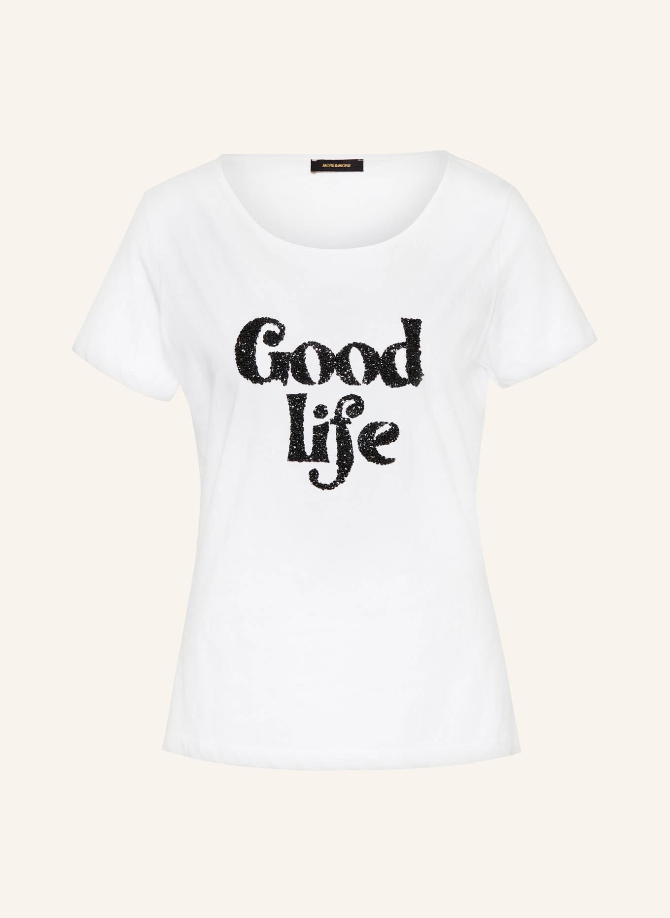 MORE & MORE T-shirt with decorative gems, Color: WHITE/ BLACK (Image 1)