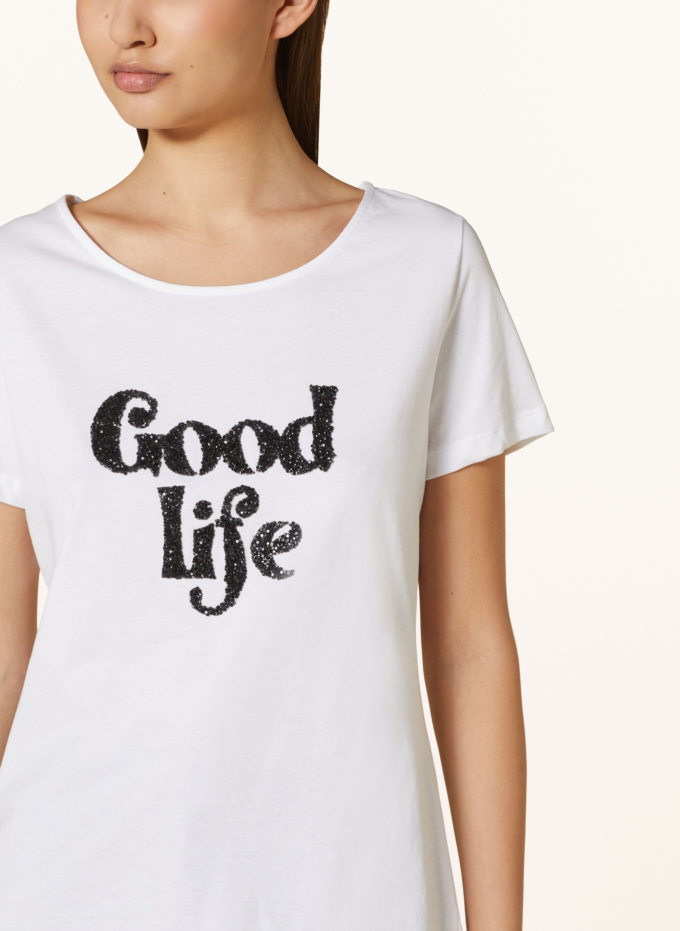 MORE & MORE T-shirt with decorative gems, Color: WHITE/ BLACK (Image 4)