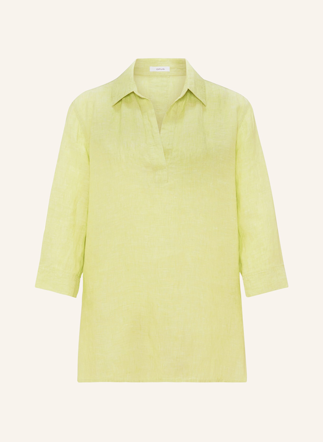OPUS Shirt blouse FENGANI EXPLORE in linen with 3/4 sleeves, Color: LIGHT GREEN (Image 1)