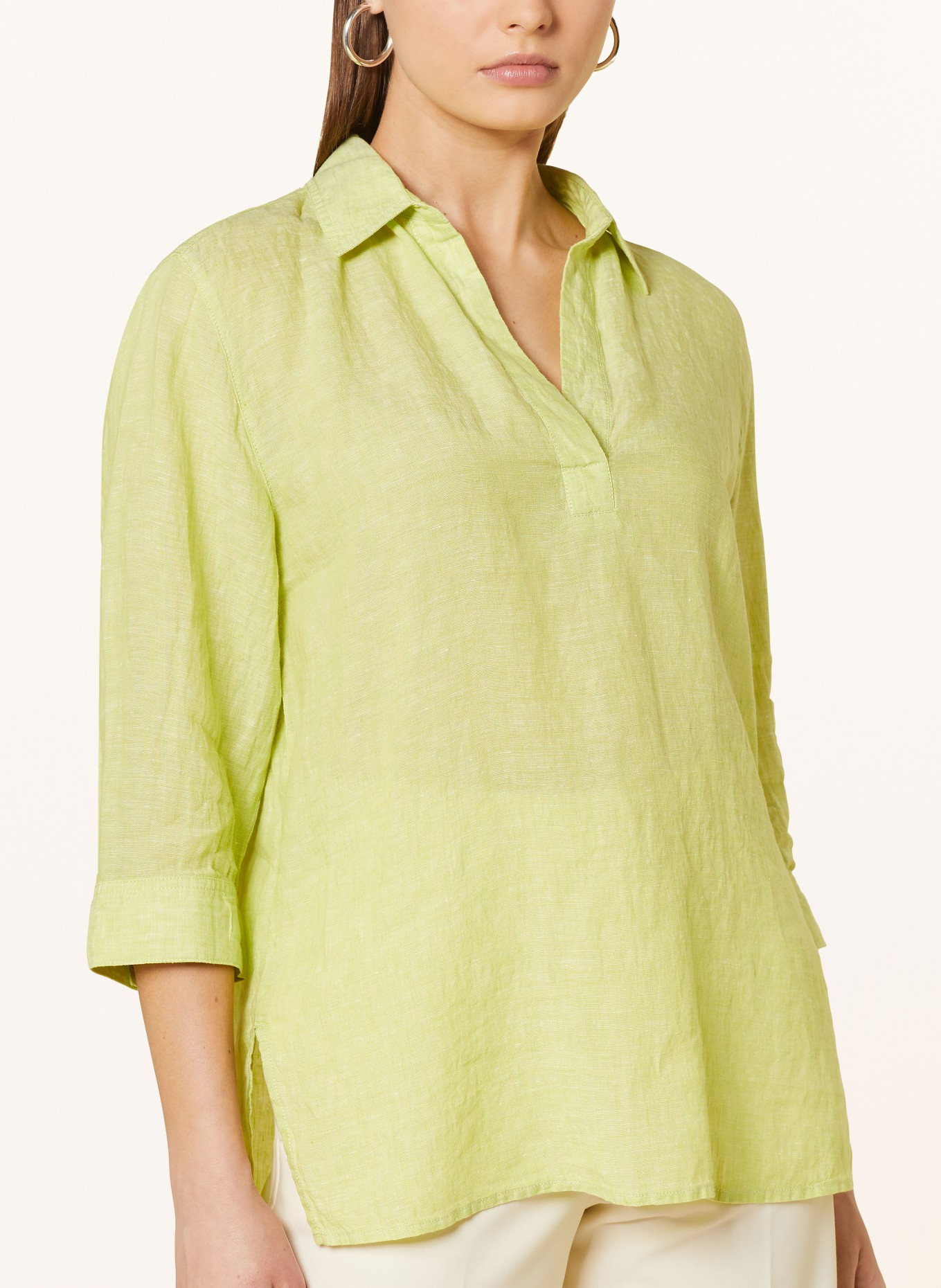 OPUS Shirt blouse FENGANI EXPLORE in linen with 3/4 sleeves, Color: LIGHT GREEN (Image 4)