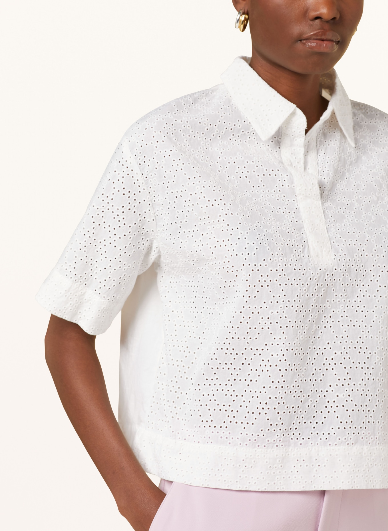OPUS Shirt blouse FASPER with broderie anglaise, Color: WHITE (Image 4)