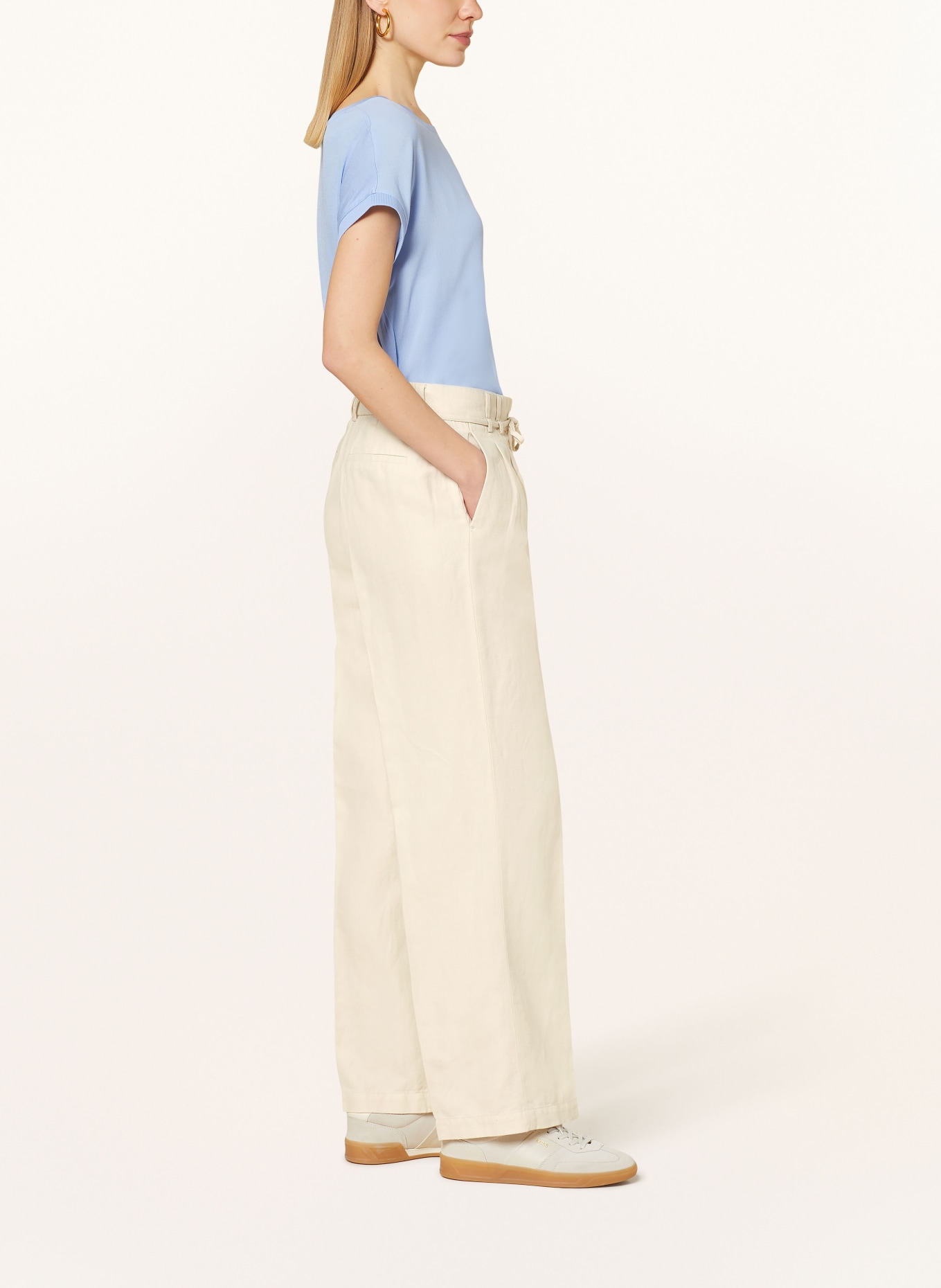 OPUS Wide leg trousers MILIS with linen, Color: CREAM (Image 4)
