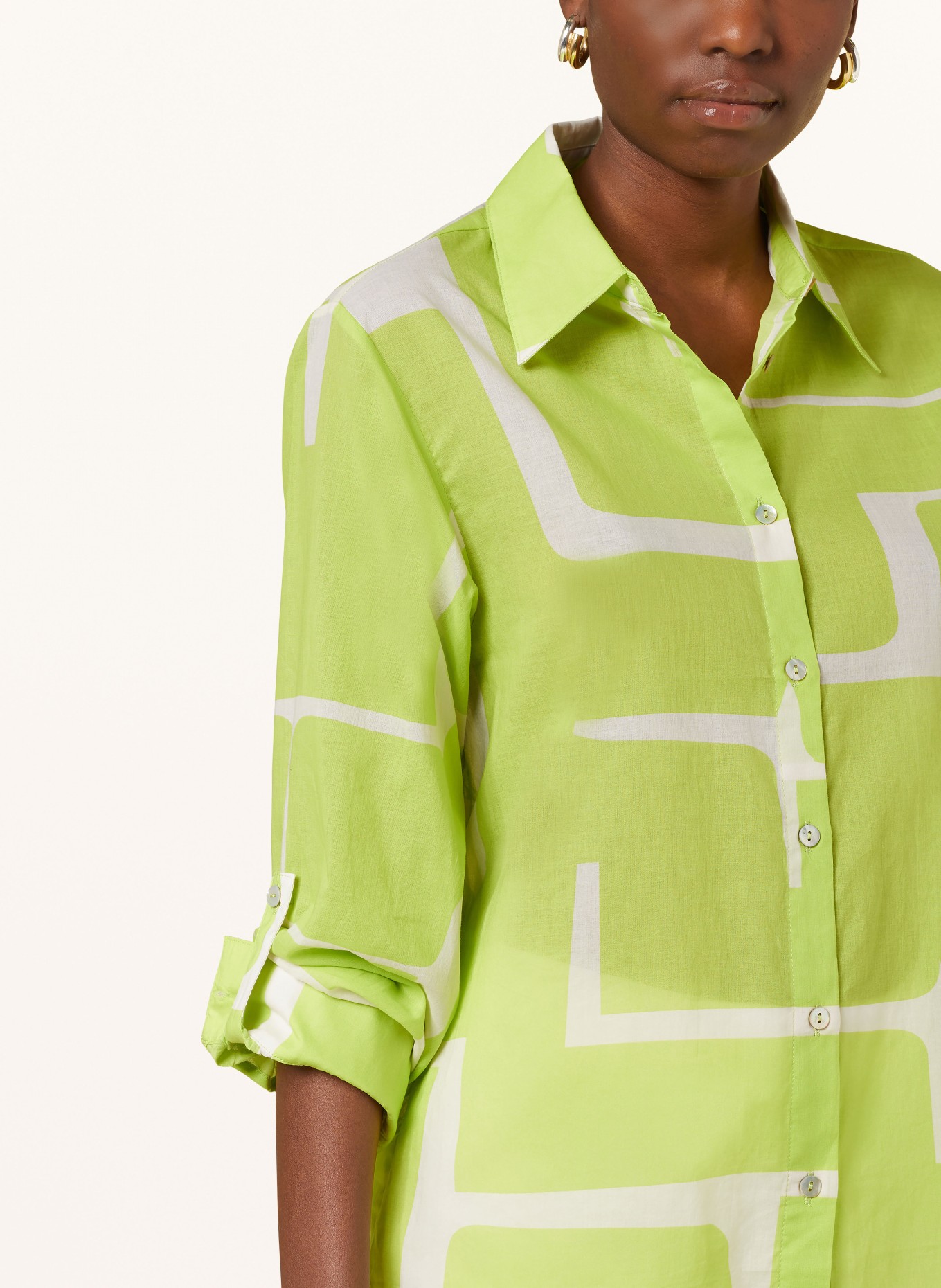 OPUS Shirt blouse FUMINE, Color: NEON GREEN/ WHITE (Image 4)