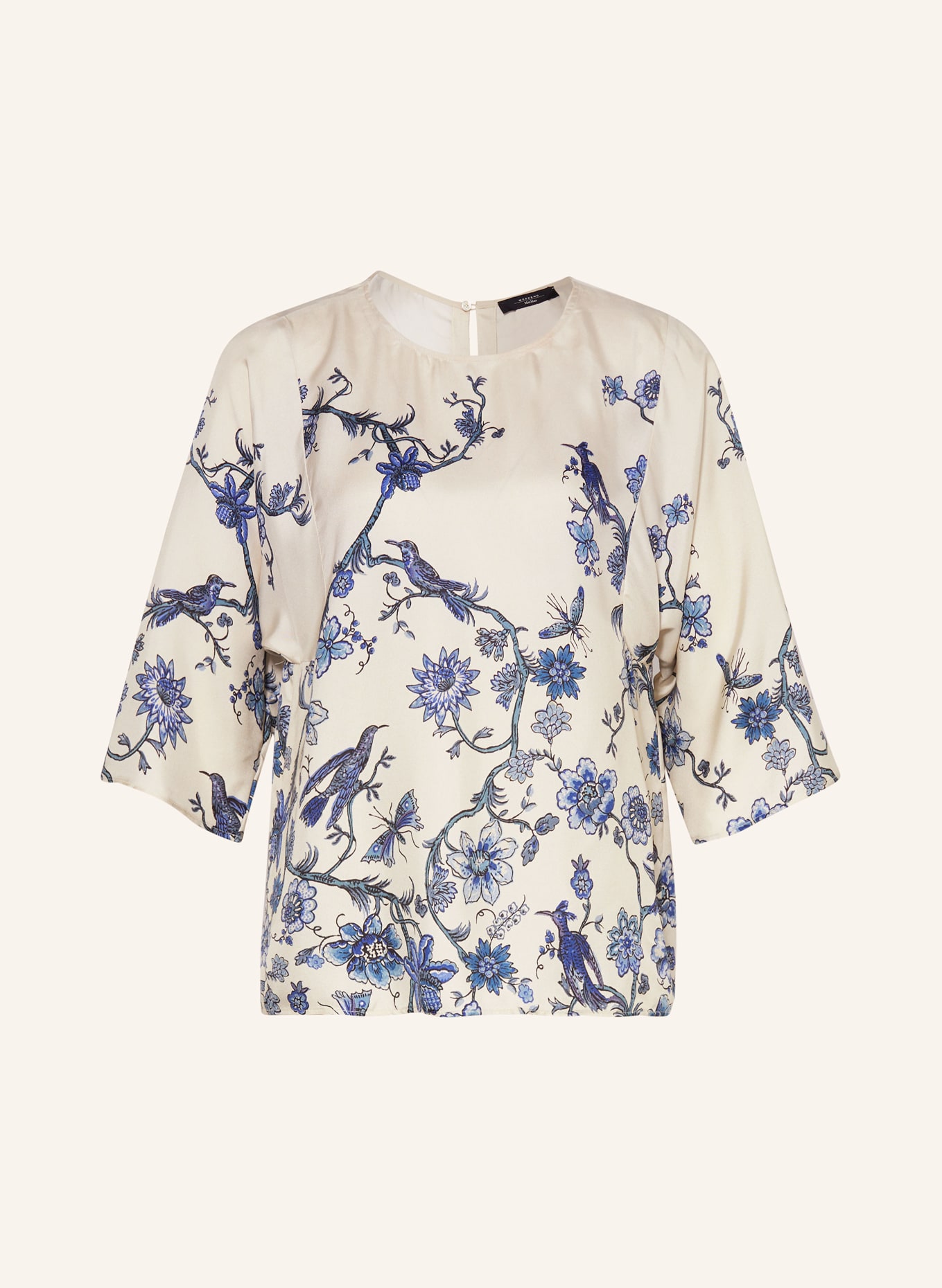 WEEKEND Max Mara Shirt blouse FILIPPO made of silk with 3/4 sleeves, Color: CREAM/ BLUE/ DARK BLUE (Image 1)