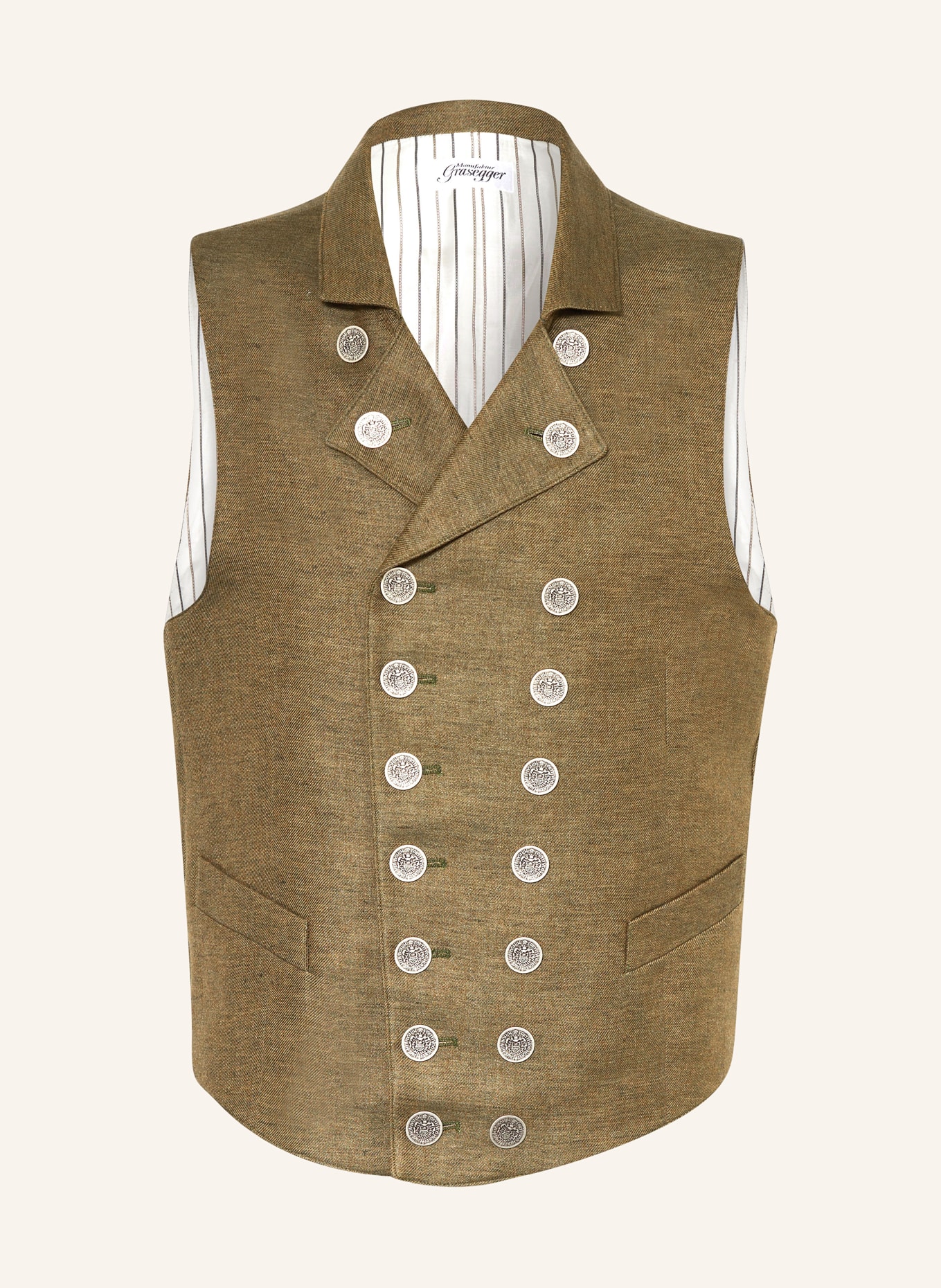 Grasegger Trachten vest with linen, Color: OLIVE (Image 1)