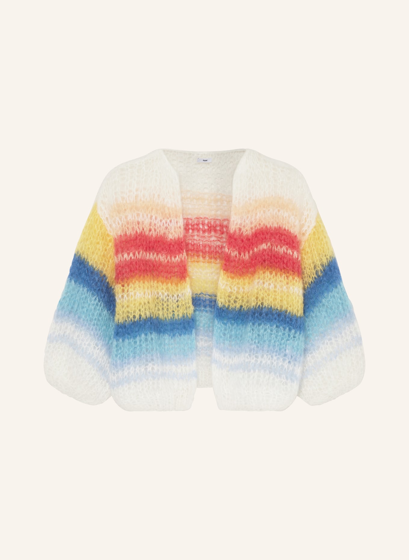 MAIAMI Cropped knit cardigan made of mohair, Color: WHITE/ RED/ YELLOW (Image 1)