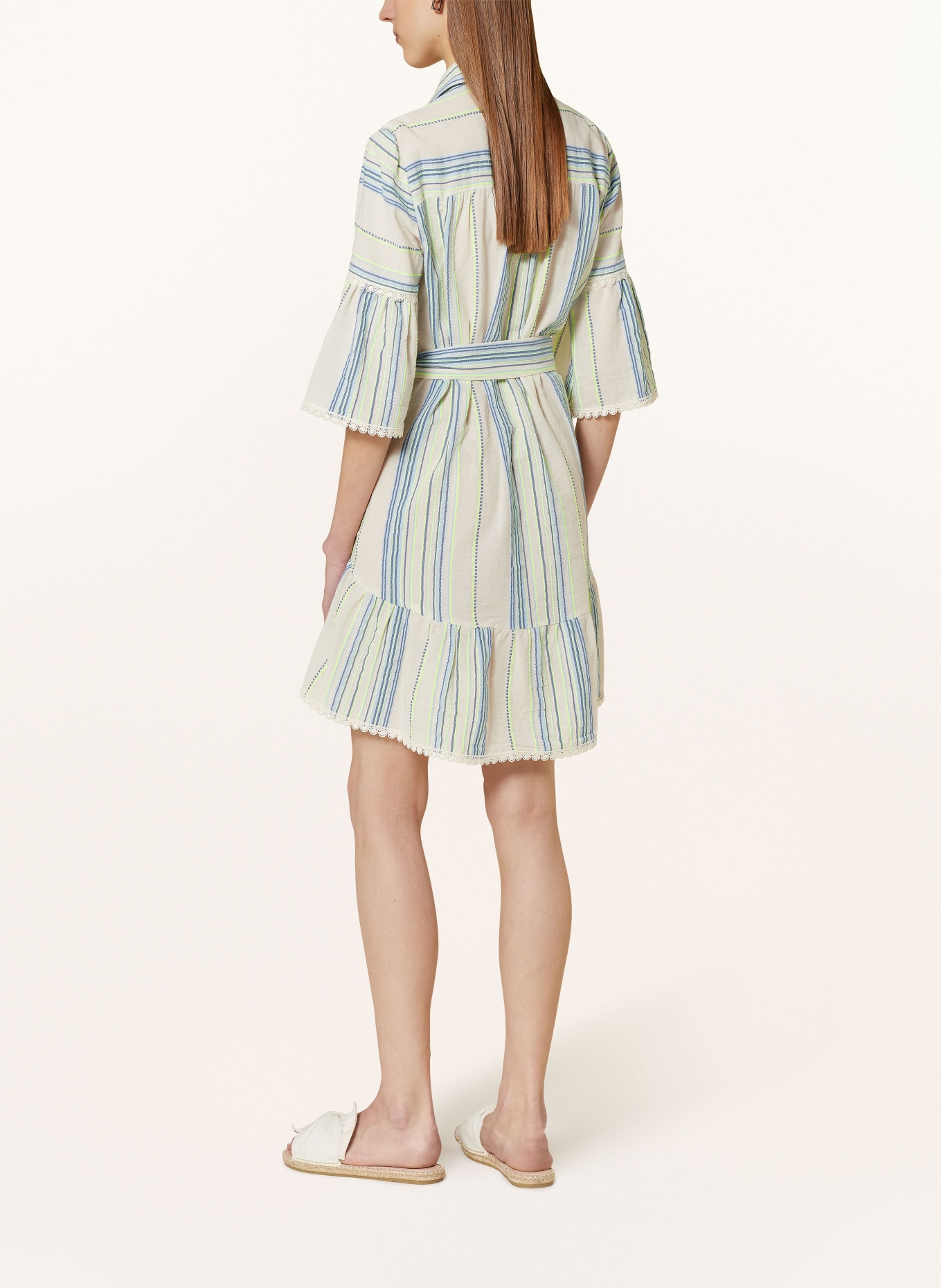 VALÉRIE KHALFON Kleid mit Spitze, Farbe: BLAU/ NEONGRÜN/ ECRU (Bild 3)