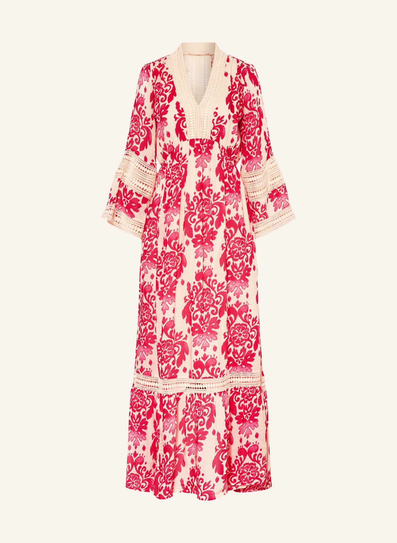 VALÉRIE KHALFON Kleid mit Lochstrick-Details und 3/4-Arm, Farbe: CREME/ PINK/ ROSA (Bild 1)