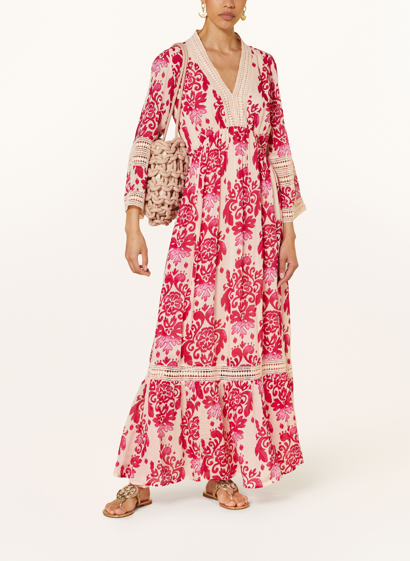 VALÉRIE KHALFON Kleid mit Lochstrick-Details und 3/4-Arm, Farbe: CREME/ PINK/ ROSA (Bild 2)