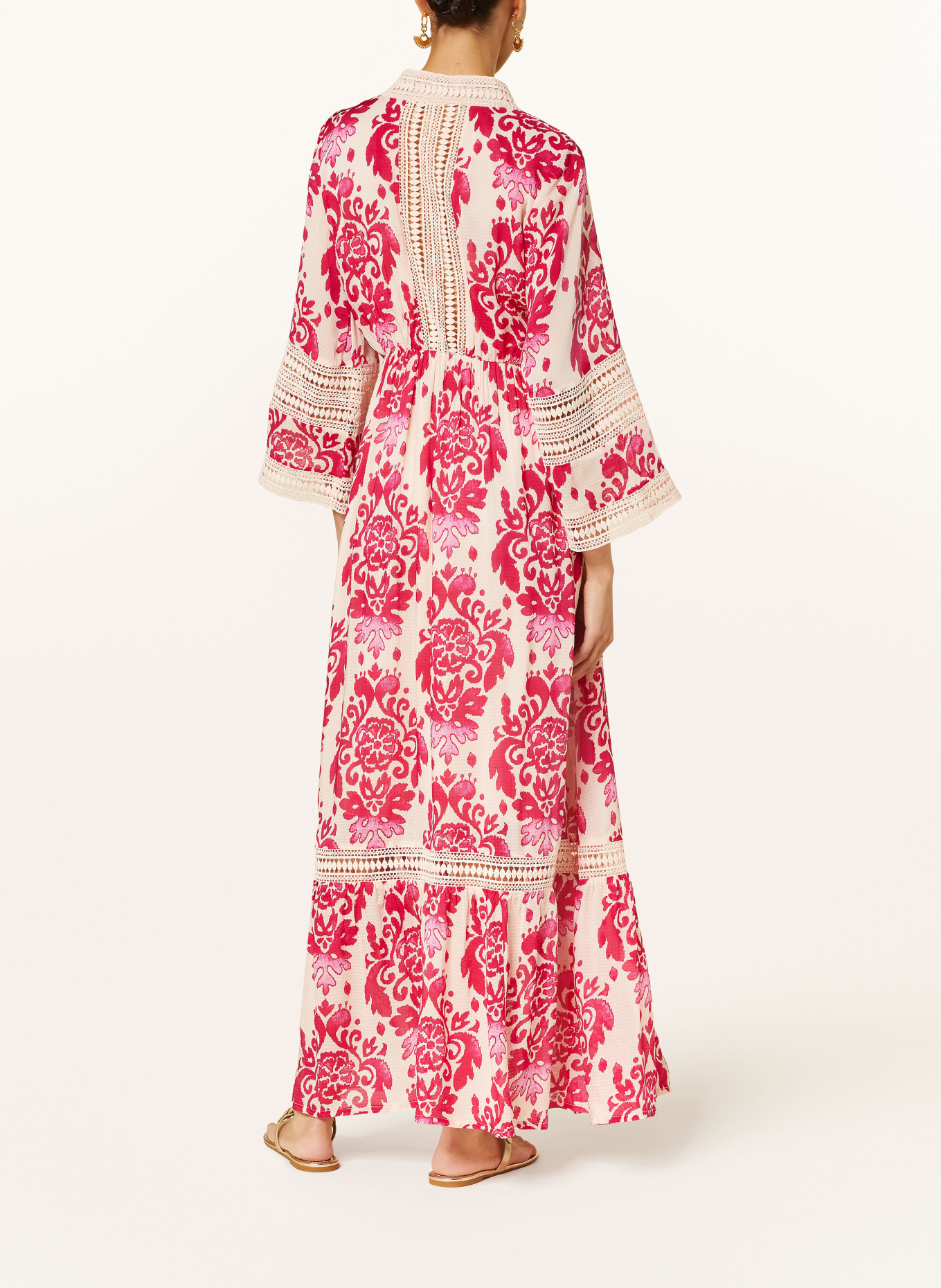 VALÉRIE KHALFON Kleid mit Lochstrick-Details und 3/4-Arm, Farbe: CREME/ PINK/ ROSA (Bild 3)