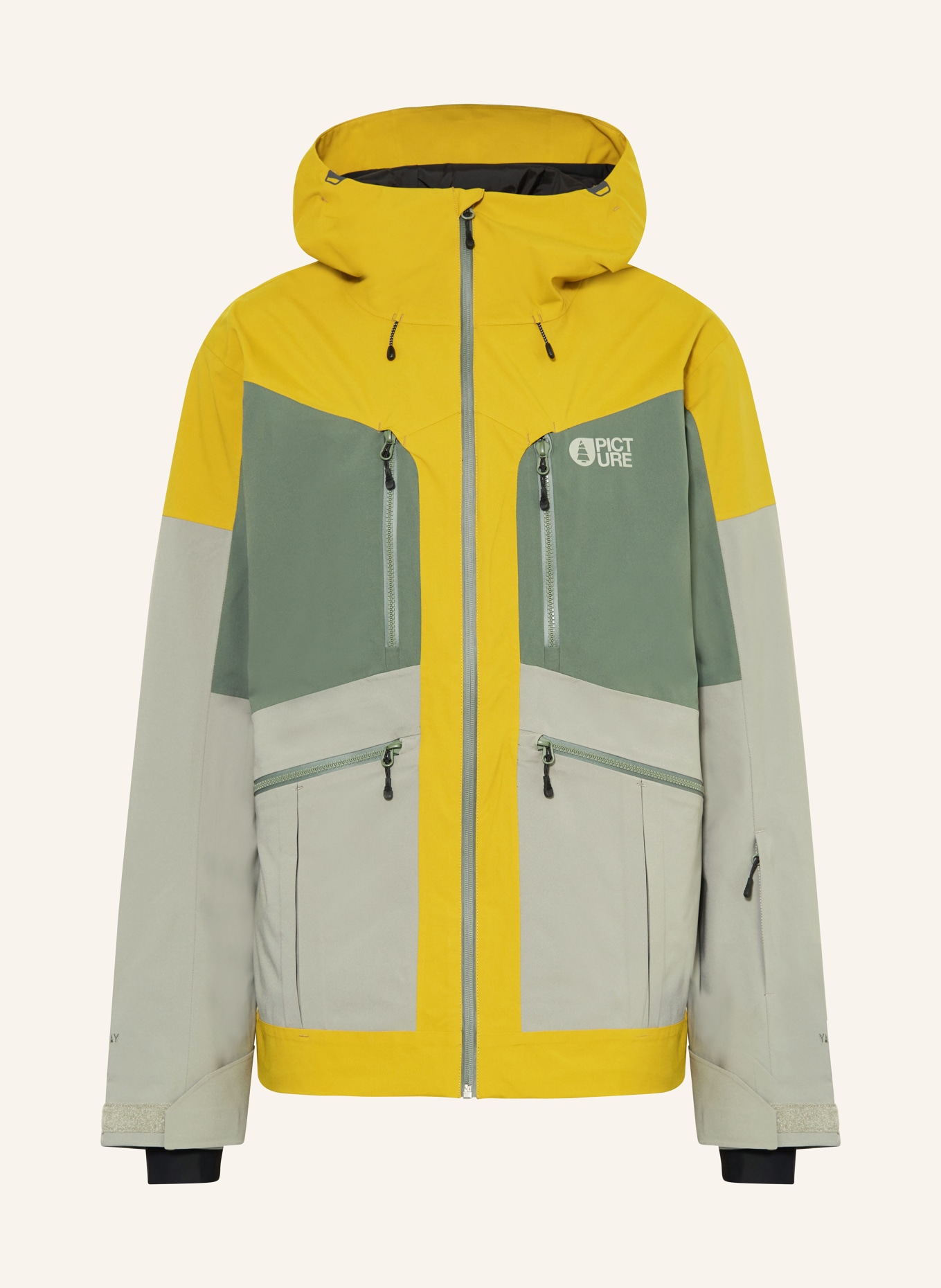 PICTURE Ski jacket NAIKOON: DARK YELLOW / LIGHT GREEN