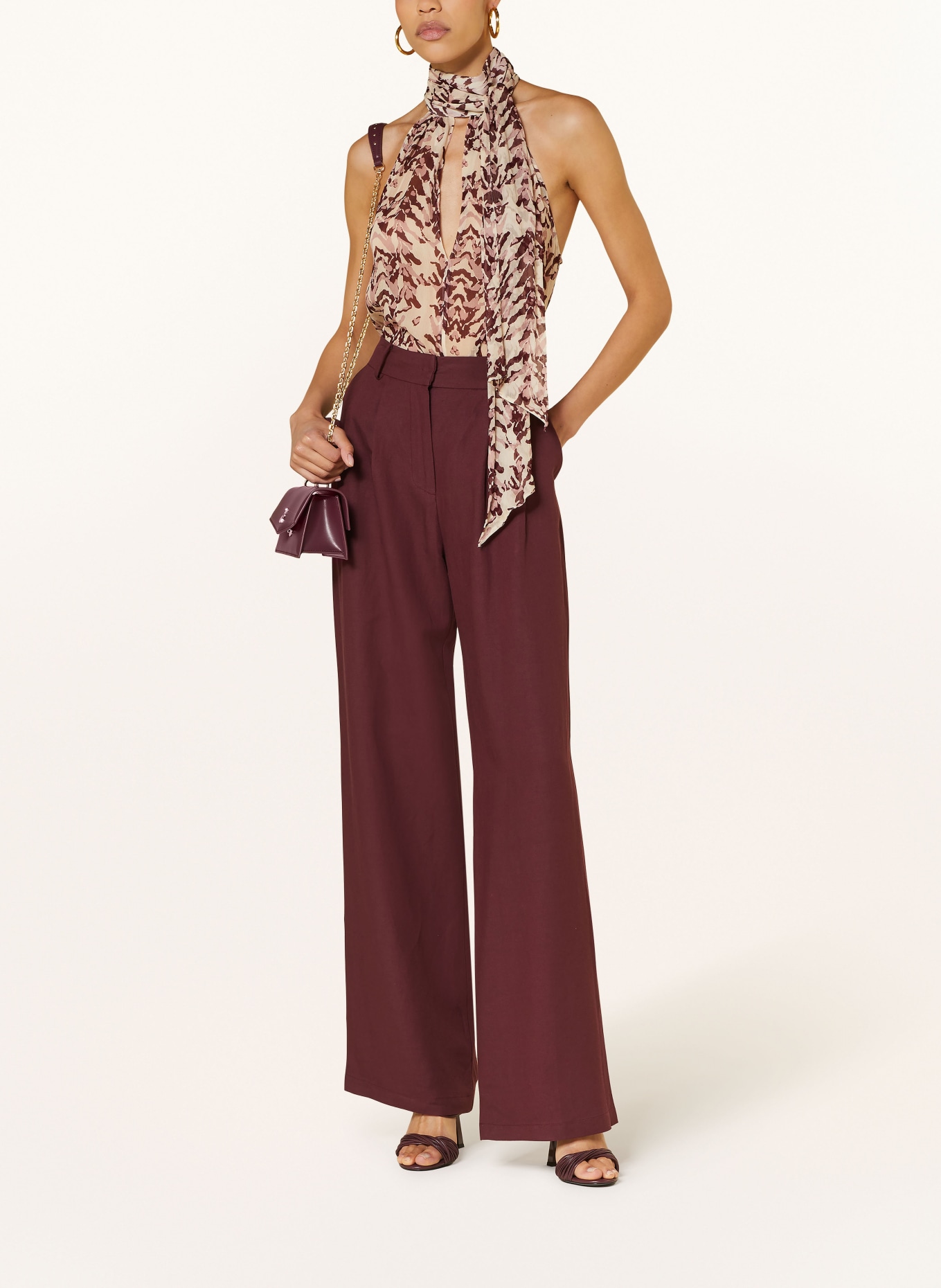 PATRIZIA PEPE Wide leg trousers with linen: DARK RED