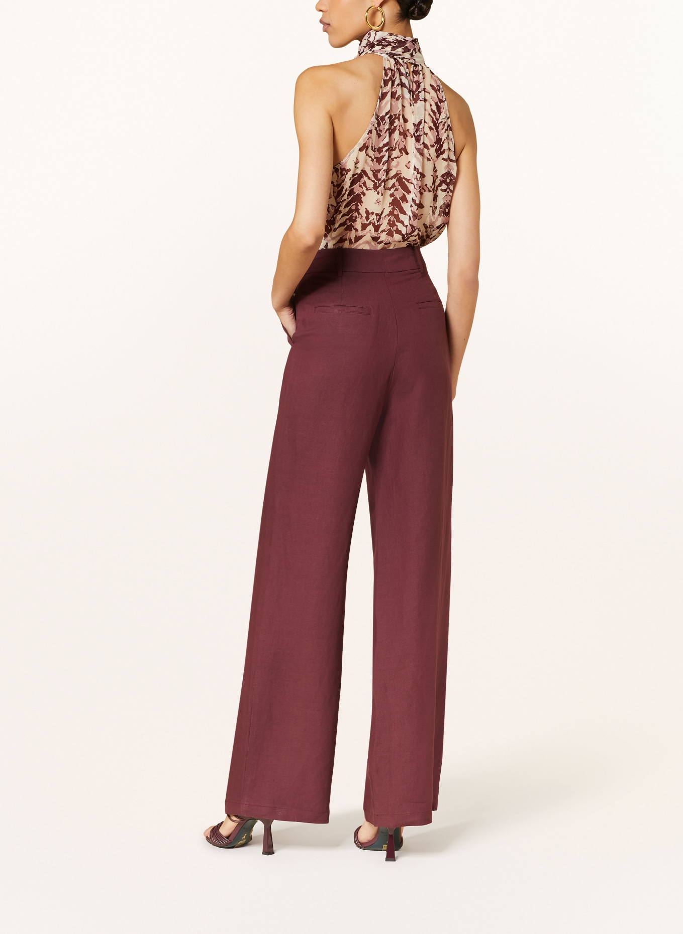 PATRIZIA PEPE Wide leg trousers with linen: DARK RED