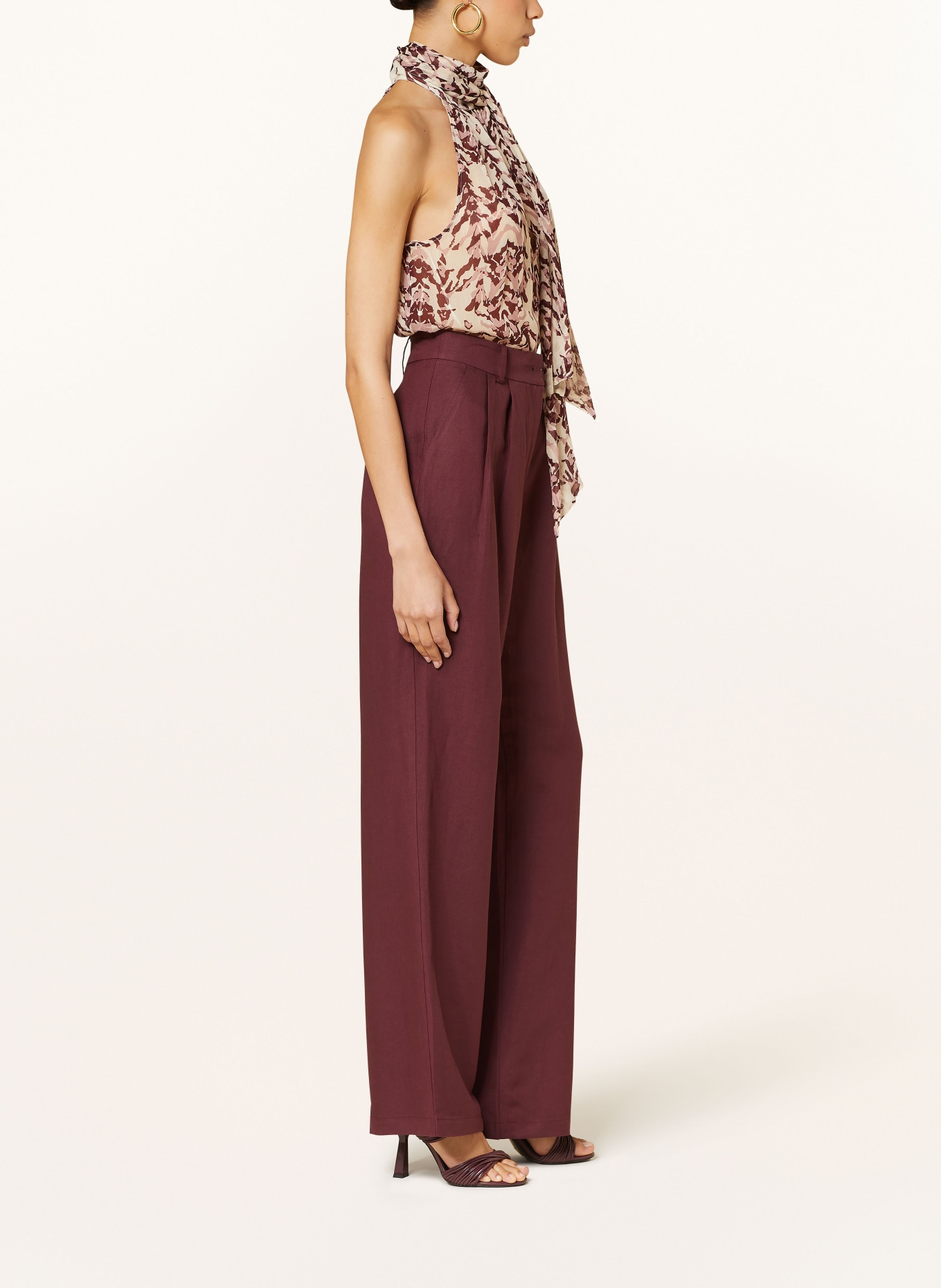 PATRIZIA PEPE Wide leg trousers with linen: DARK RED
