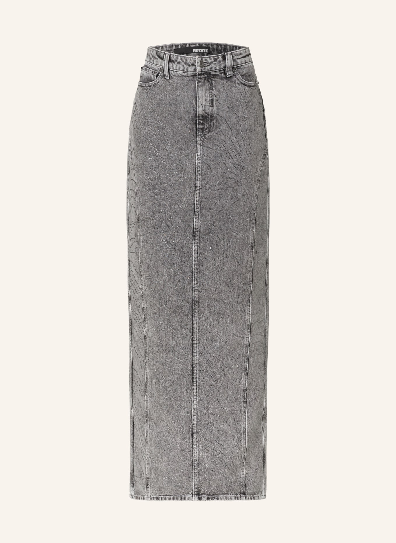 ROTATE Džínová sukně RHINESTONE s ozdobnými kamínky, Barva: ŠEDÁ (Obrázek 1)