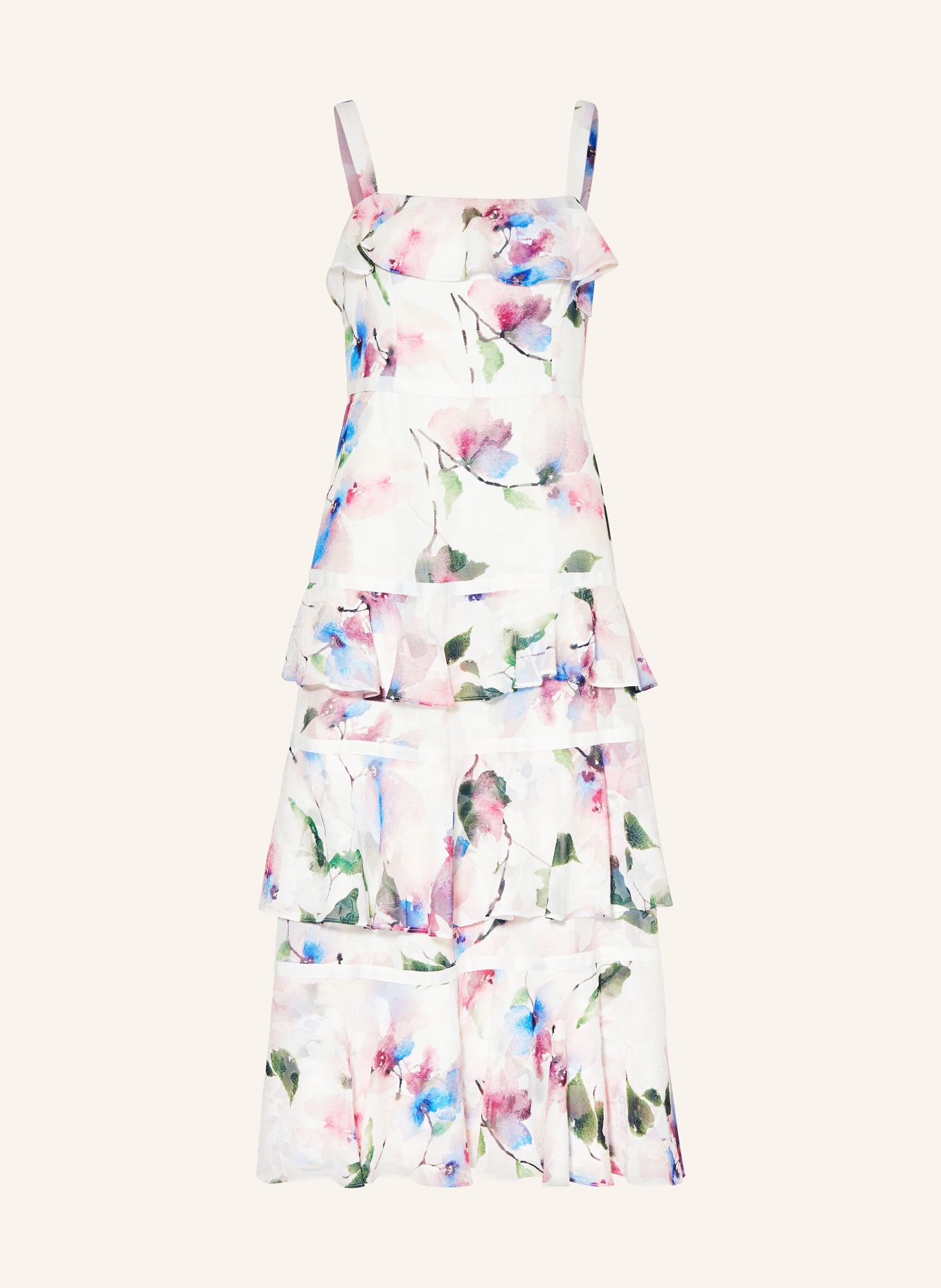 ADRIANNA PAPELL Kleid mit Volants, Farbe: ECRU/ PINK/ GRÜN (Bild 1)