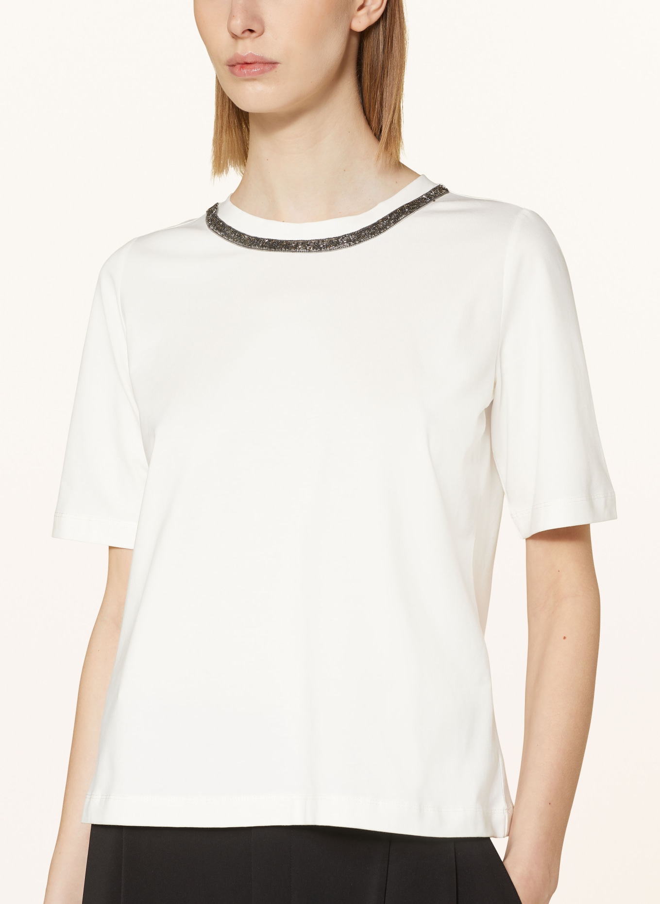 s.Oliver BLACK LABEL T-shirt z obszyciem ozdobnymi kamykami, Kolor: BIAŁY (Obrazek 4)
