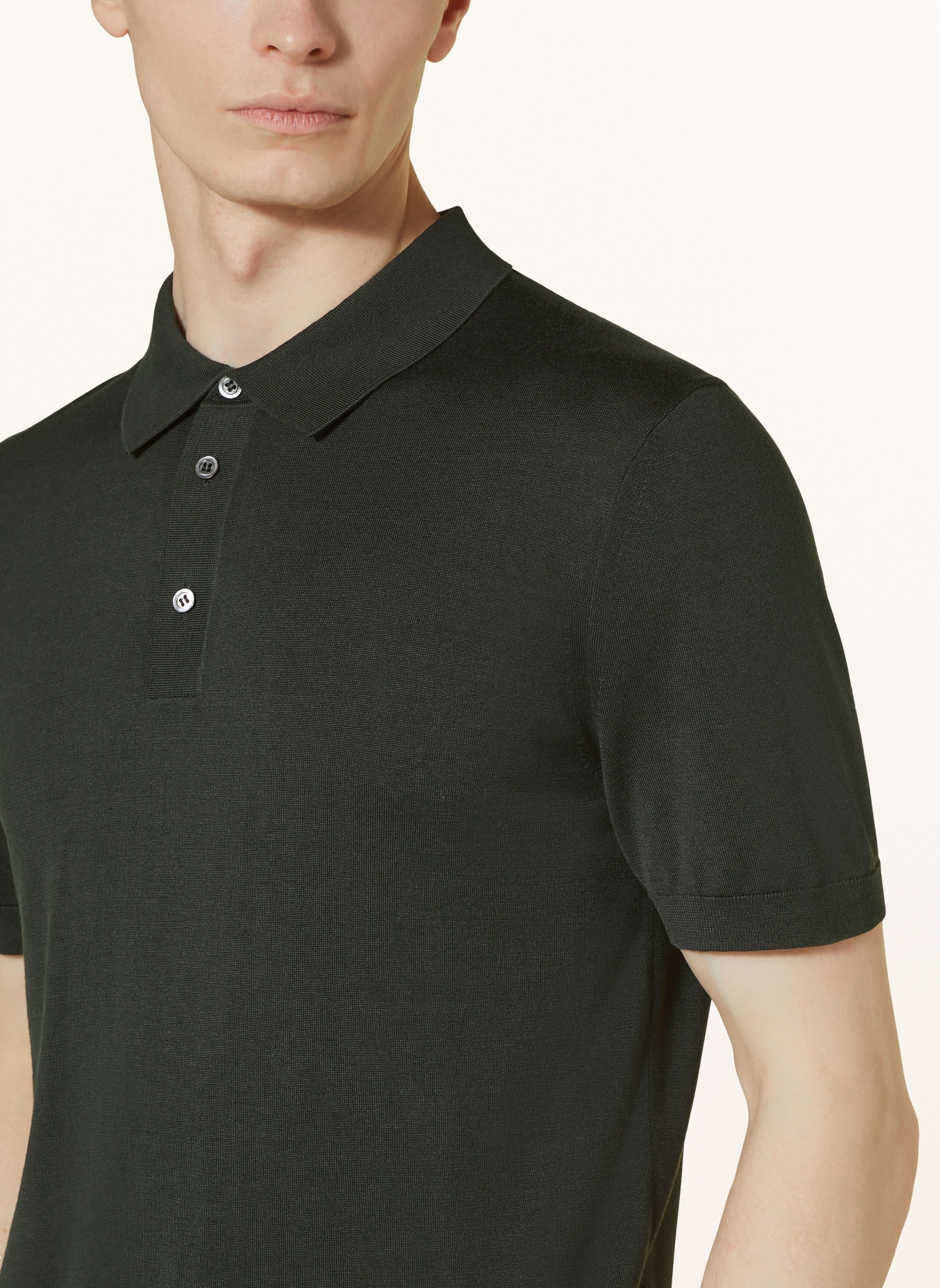 COS Polo shirt slim fit with silk, Color: DARK GREEN (Image 4)