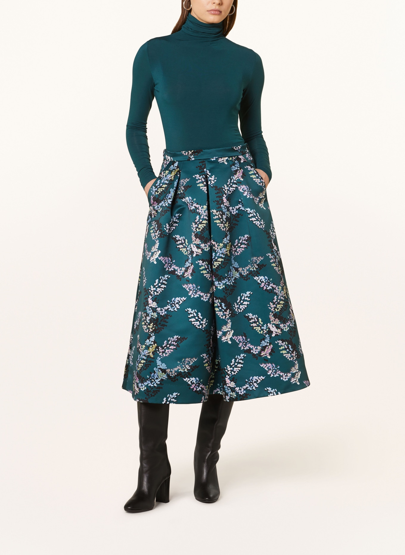 RIANI Satin skirt in teal light blue pink
