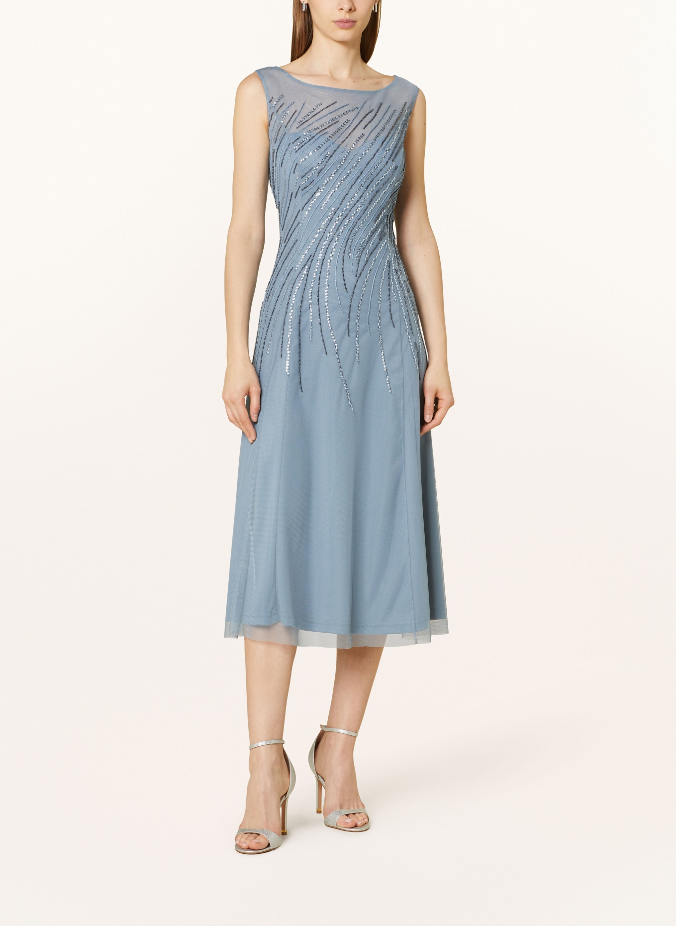 Vera Mont Tulle cocktail dress with decorative beads: BLUE GRAY