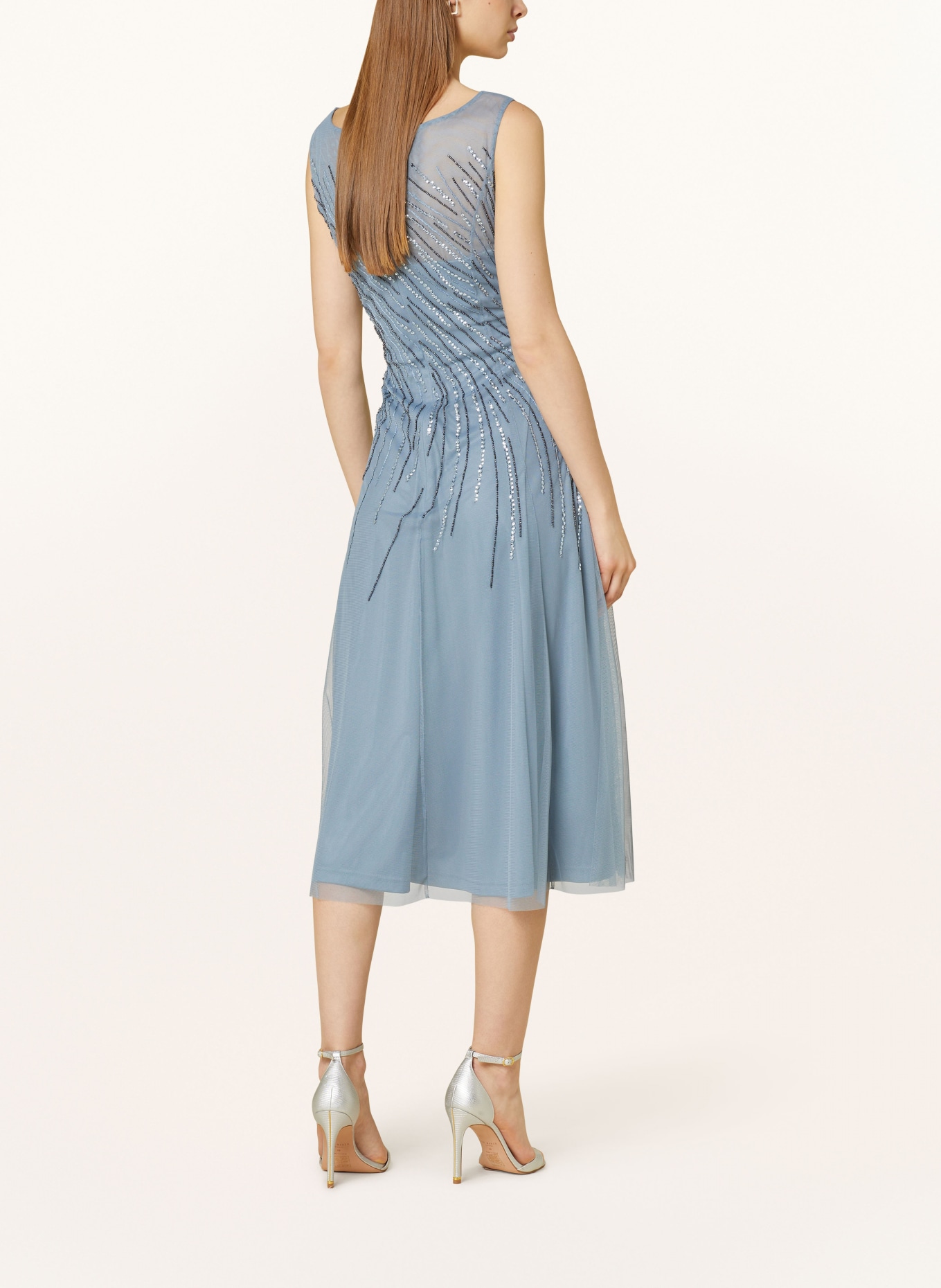 Vera Mont Tulle cocktail dress with decorative beads: BLUE GRAY