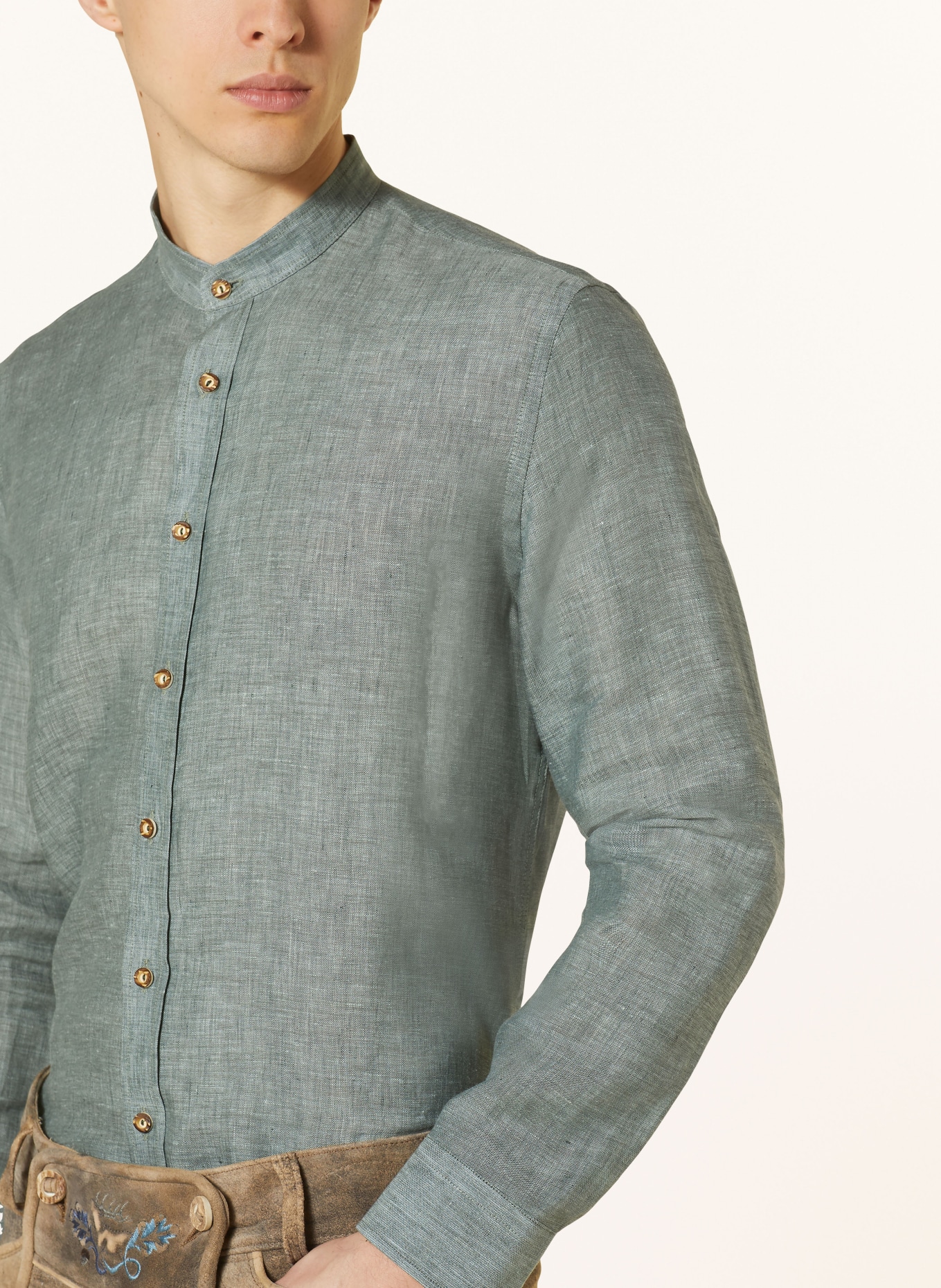 arido Trachten shirt regular fit in linen, Color: OLIVE (Image 4)