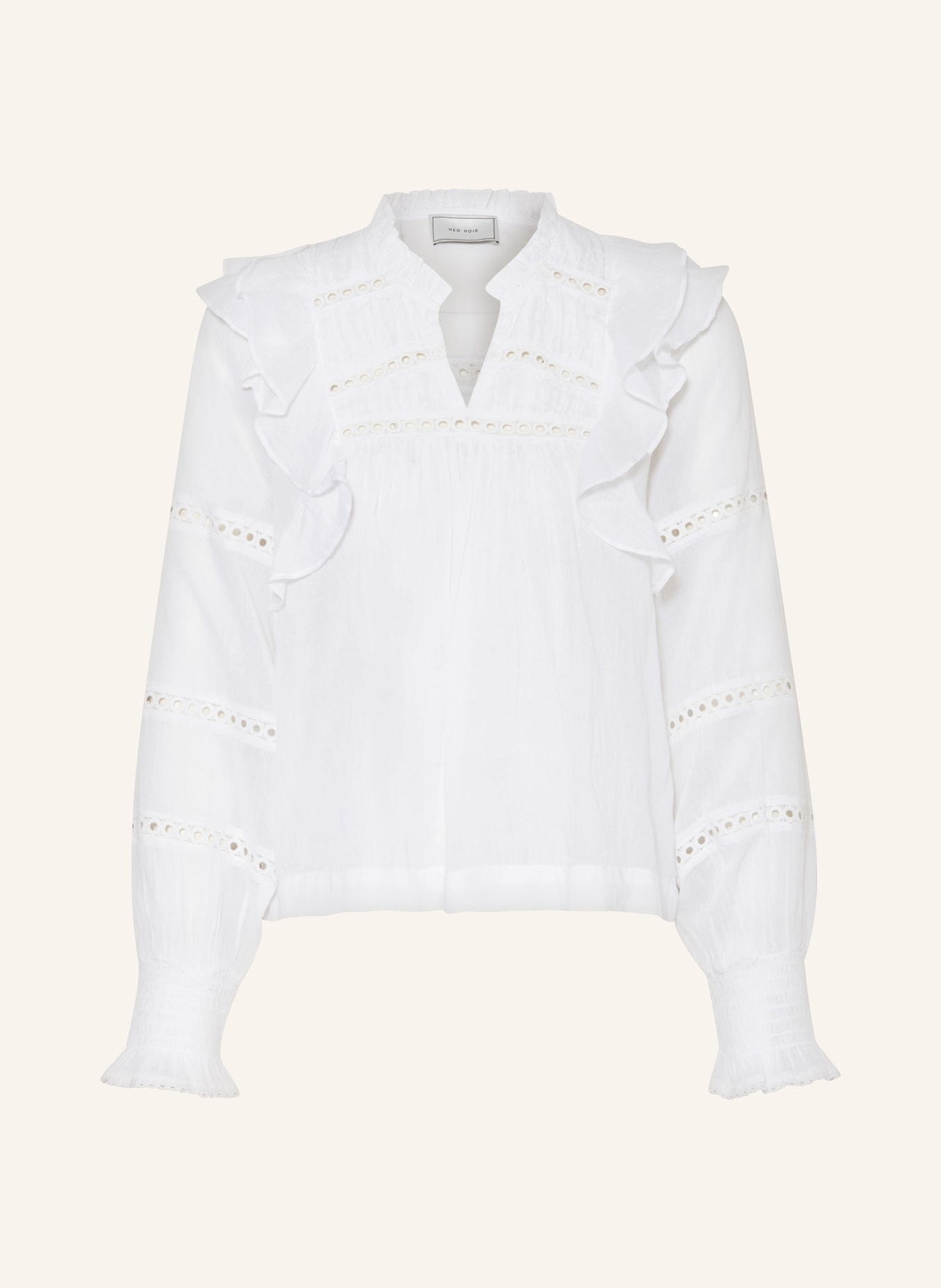 NEO NOIR Shirt blouse AURIKA with broderie anglaise, Color: WHITE (Image 1)