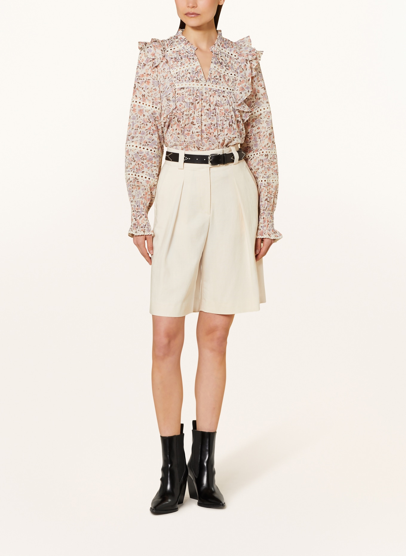 NEO NOIR Shirt blouse AURIKA with broderie anglaise, Color: NUDE/ BLUE GRAY/ LIGHT RED (Image 2)