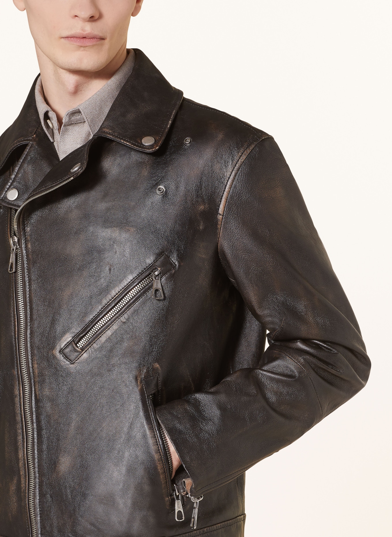 DRYKORN Lederjacke PLAZO: DUNKELBRAUN