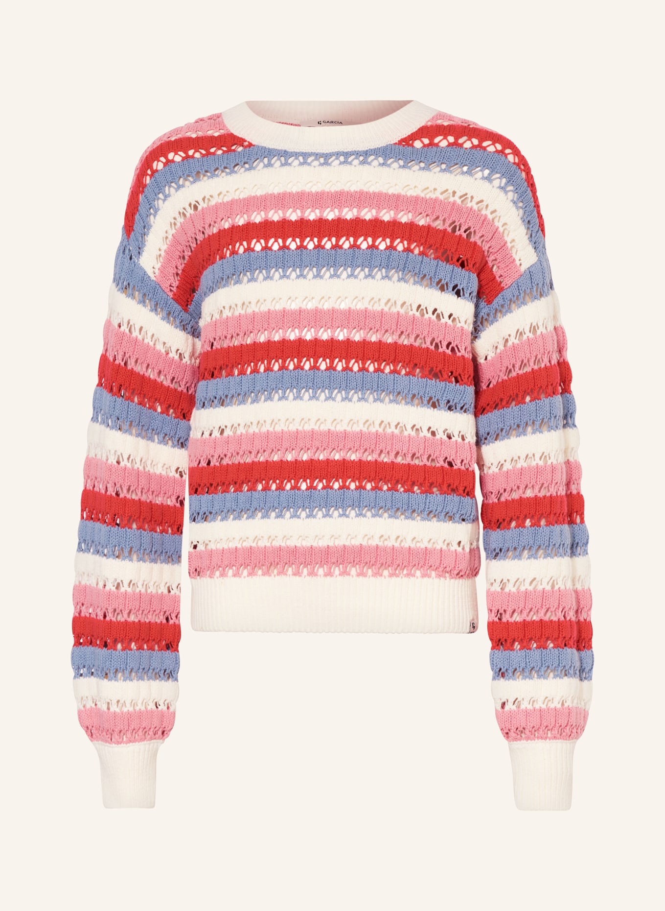 GARCIA Pullover, Farbe: WEISS/ BLAUGRAU/ ROT (Bild 1)