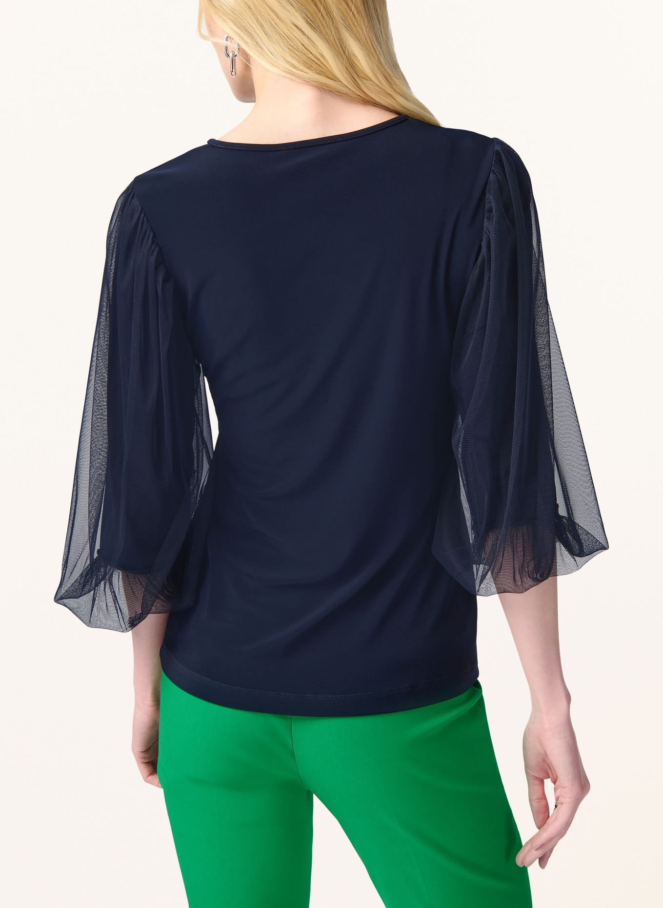 Joseph Ribkoff Shirt blouse in mixed materials with 3/4 sleeves, Color: DARK BLUE (Image 3)