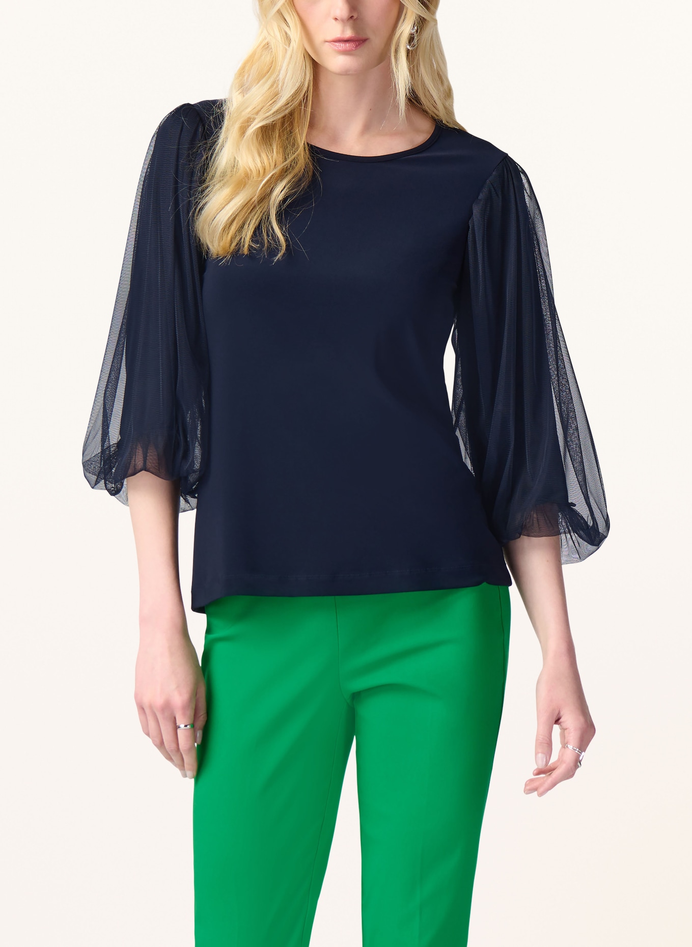 Joseph Ribkoff Shirt blouse in mixed materials with 3/4 sleeves, Color: DARK BLUE (Image 4)
