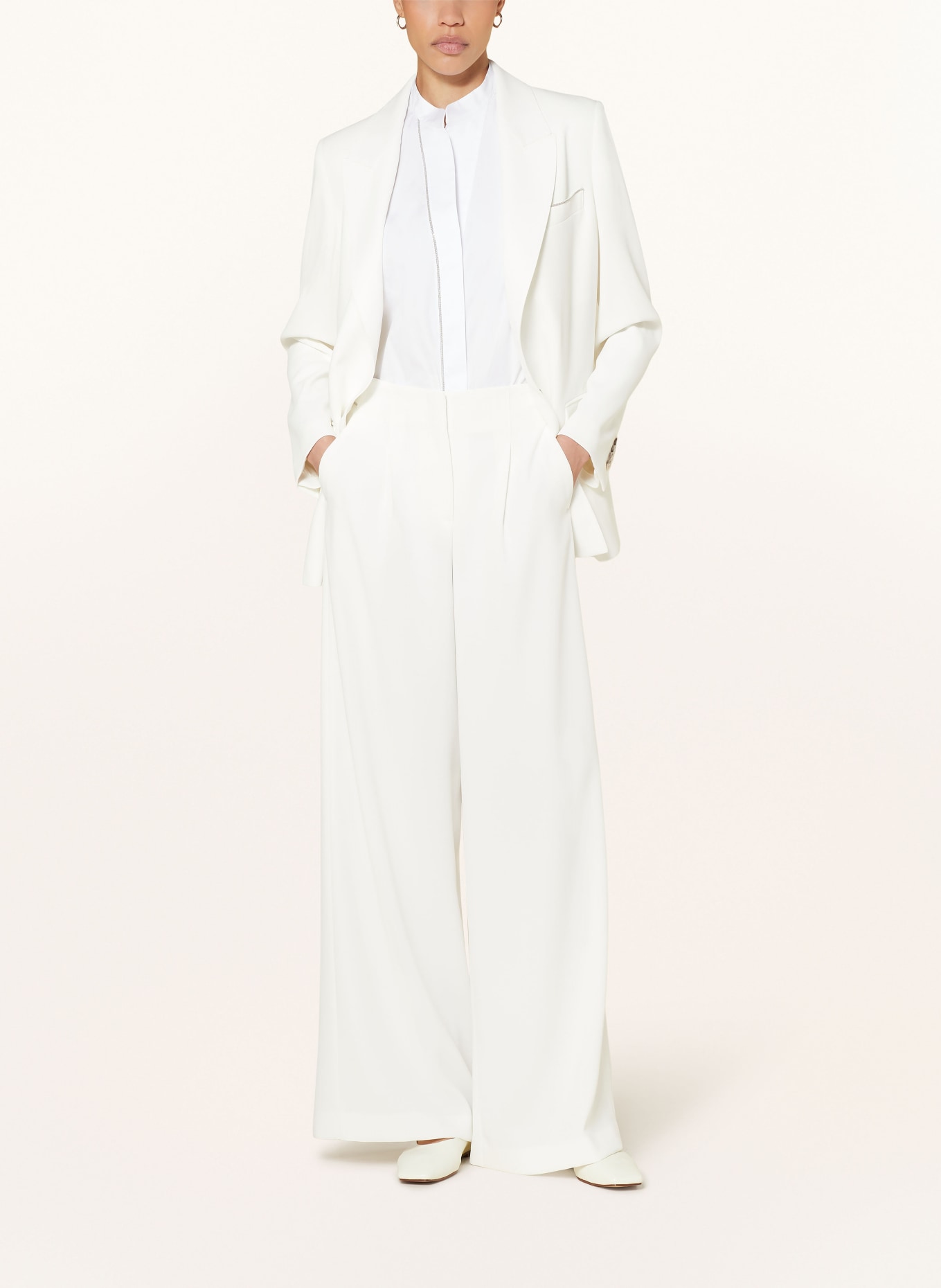 PESERICO Wide leg trousers with decorative gems, Color: WHITE (Image 2)