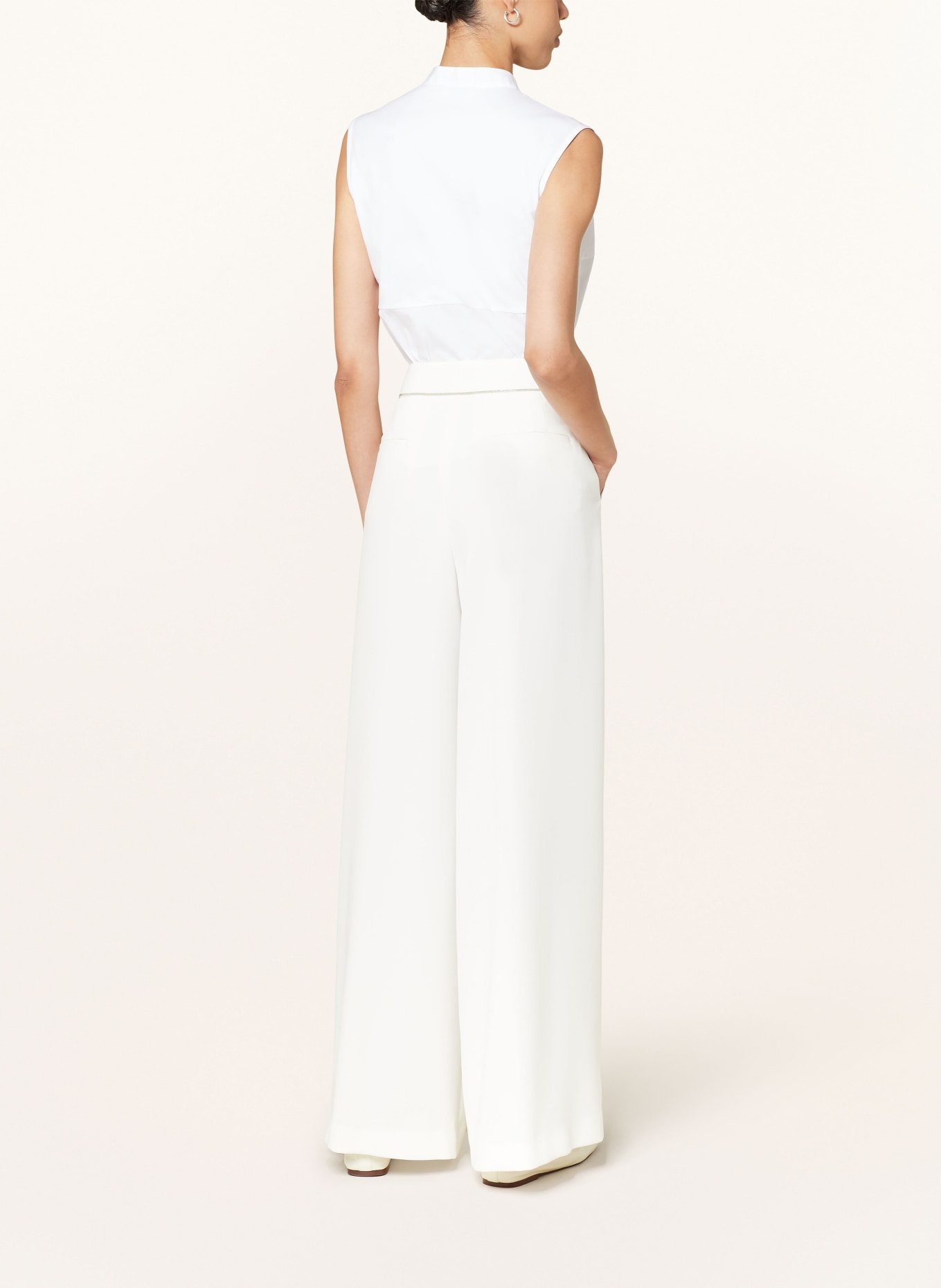 PESERICO Wide leg trousers with decorative gems, Color: WHITE (Image 3)