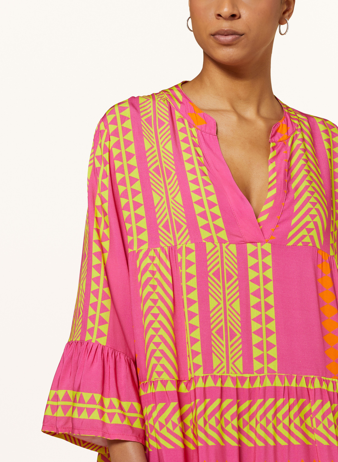miss goodlife Dress with 3/4 sleeves, Color: PINK/ NEON YELLOW (Image 4)