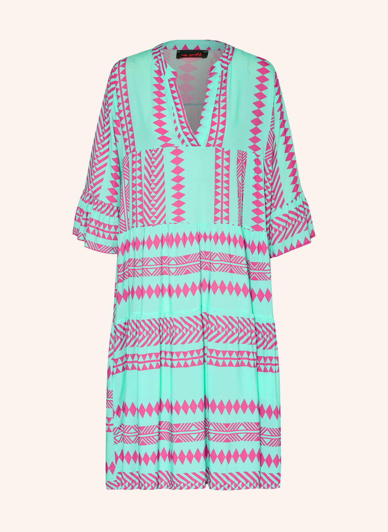 miss goodlife Dress with 3/4 sleeves, Color: MINT/ FUCHSIA (Image 1)