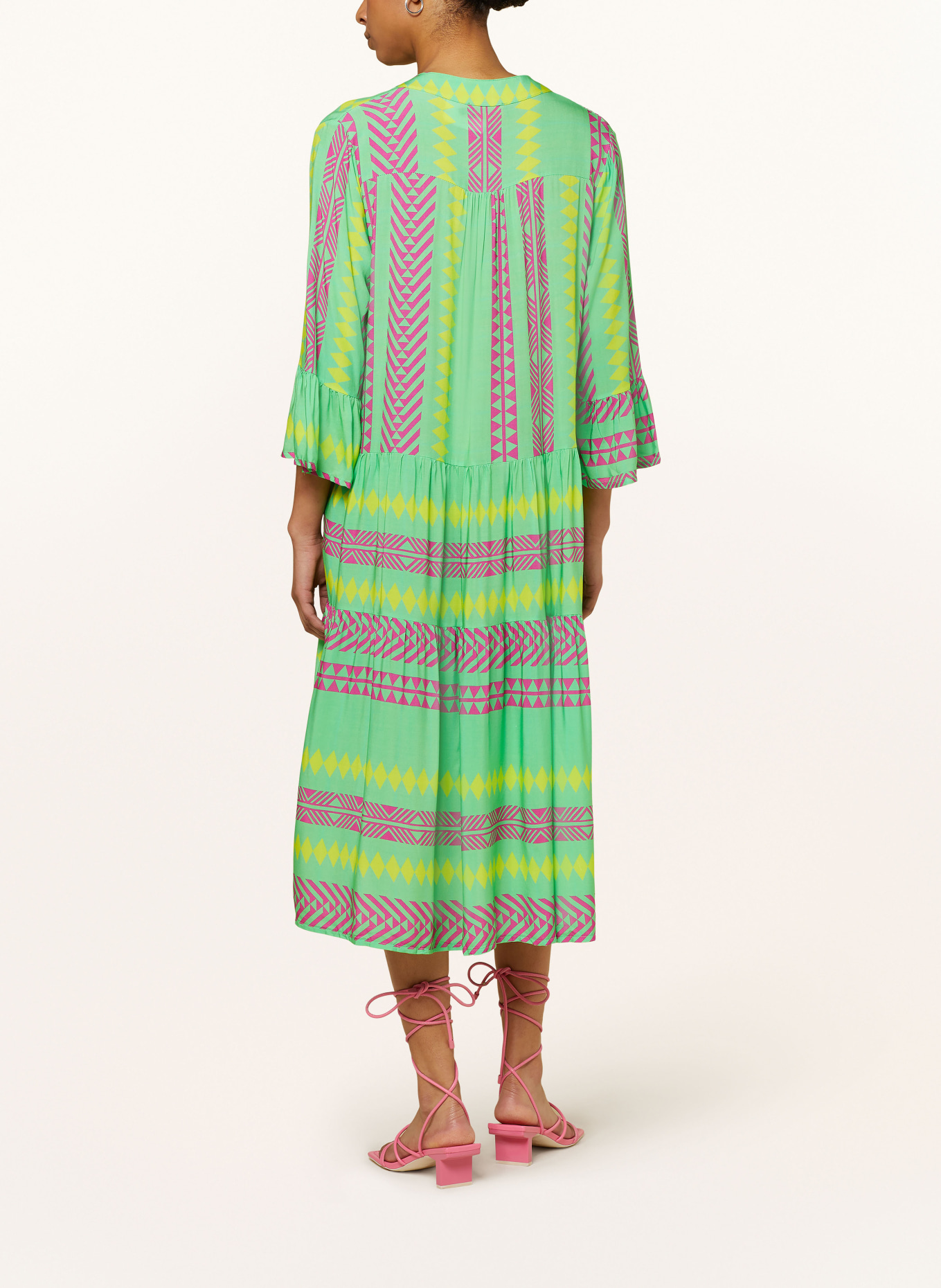 miss goodlife Dress with 3/4 sleeves, Color: LIGHT GREEN/ FUCHSIA/ YELLOW (Image 3)