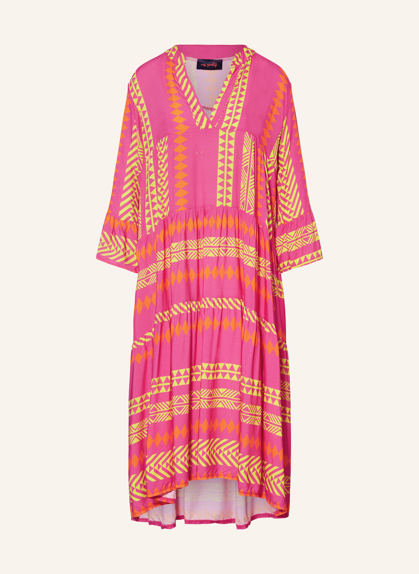 miss goodlife Dress with 3/4 sleeves, Color: PINK/ YELLOW/ ORANGE (Image 1)