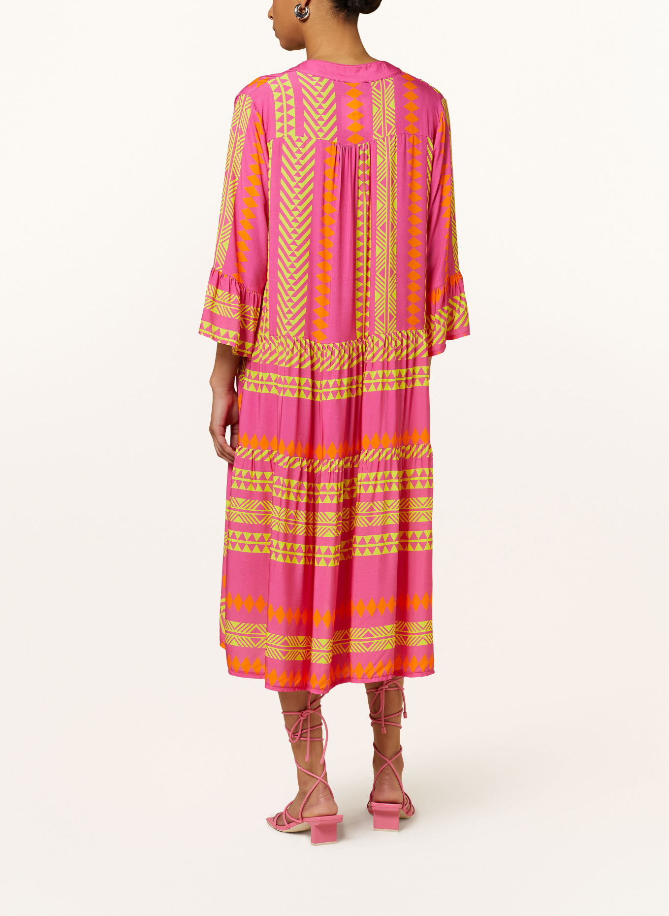 miss goodlife Dress with 3/4 sleeves, Color: PINK/ YELLOW/ ORANGE (Image 3)