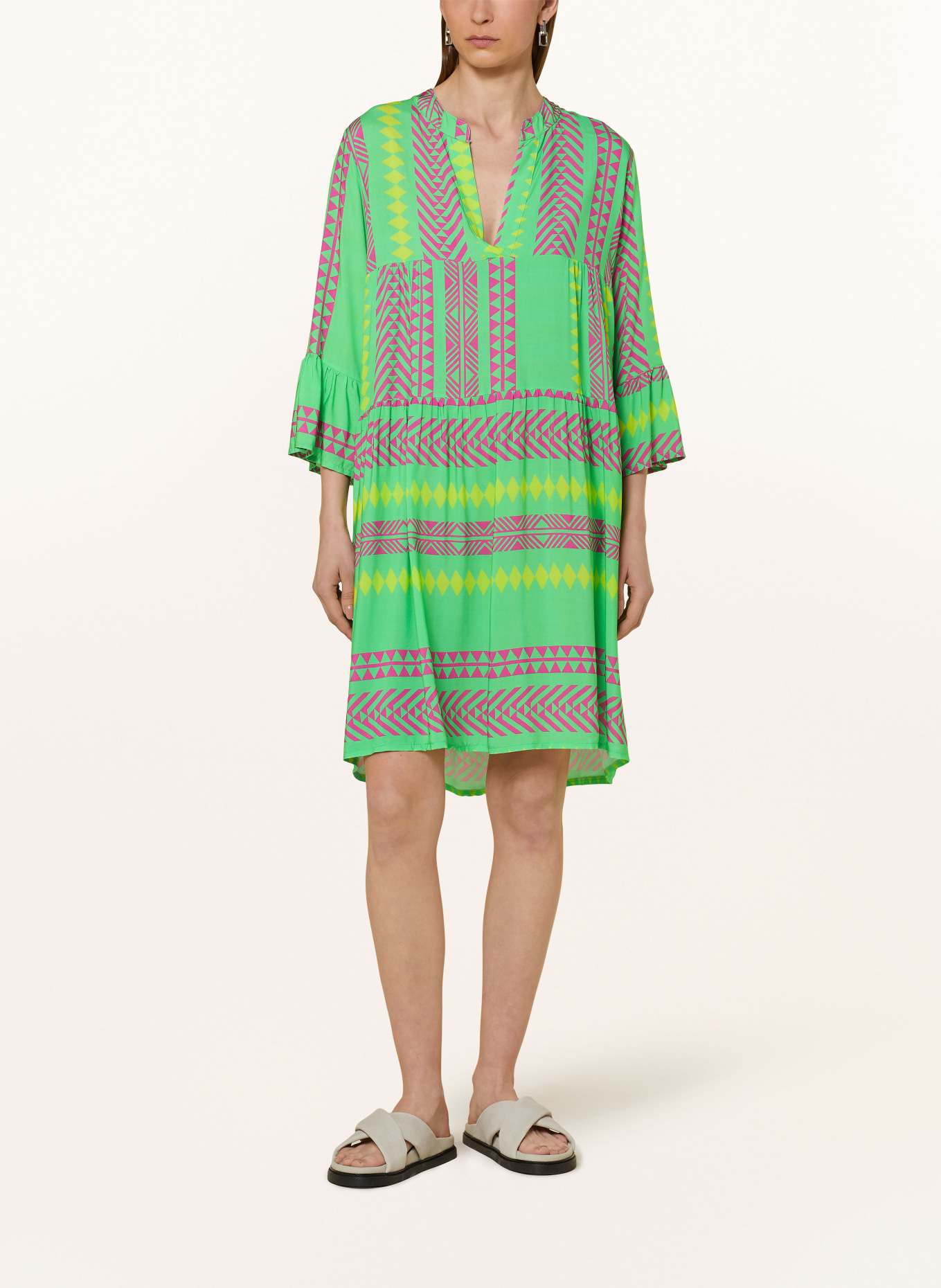 miss goodlife Dress with 3/4 sleeves, Color: LIGHT GREEN/ FUCHSIA/ YELLOW (Image 2)