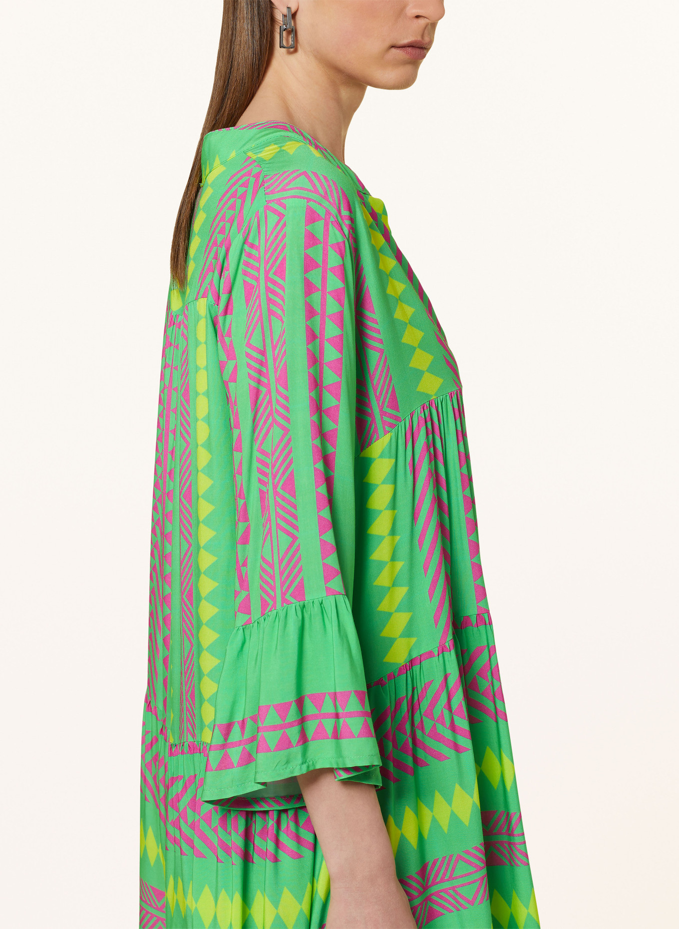 miss goodlife Dress with 3/4 sleeves, Color: LIGHT GREEN/ FUCHSIA/ YELLOW (Image 4)