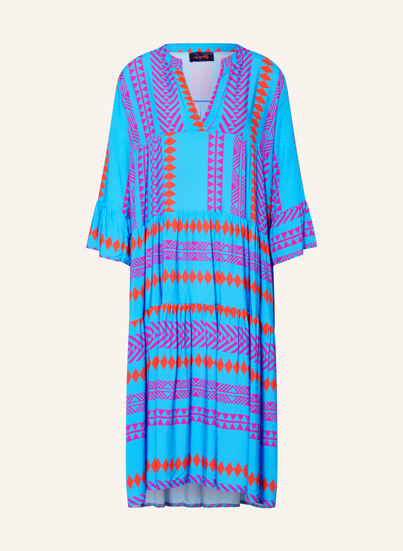 miss goodlife Dress with 3/4 sleeves, Color: BLUE/ PINK/ ORANGE (Image 1)